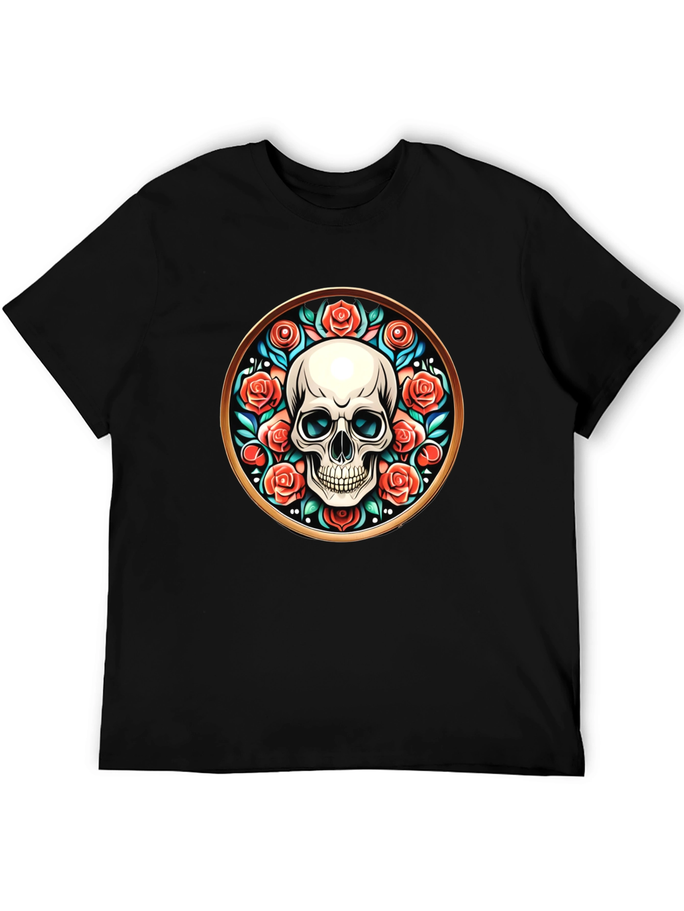 Black Skull & Roses Graphic Tee - Unique Round Design view 5