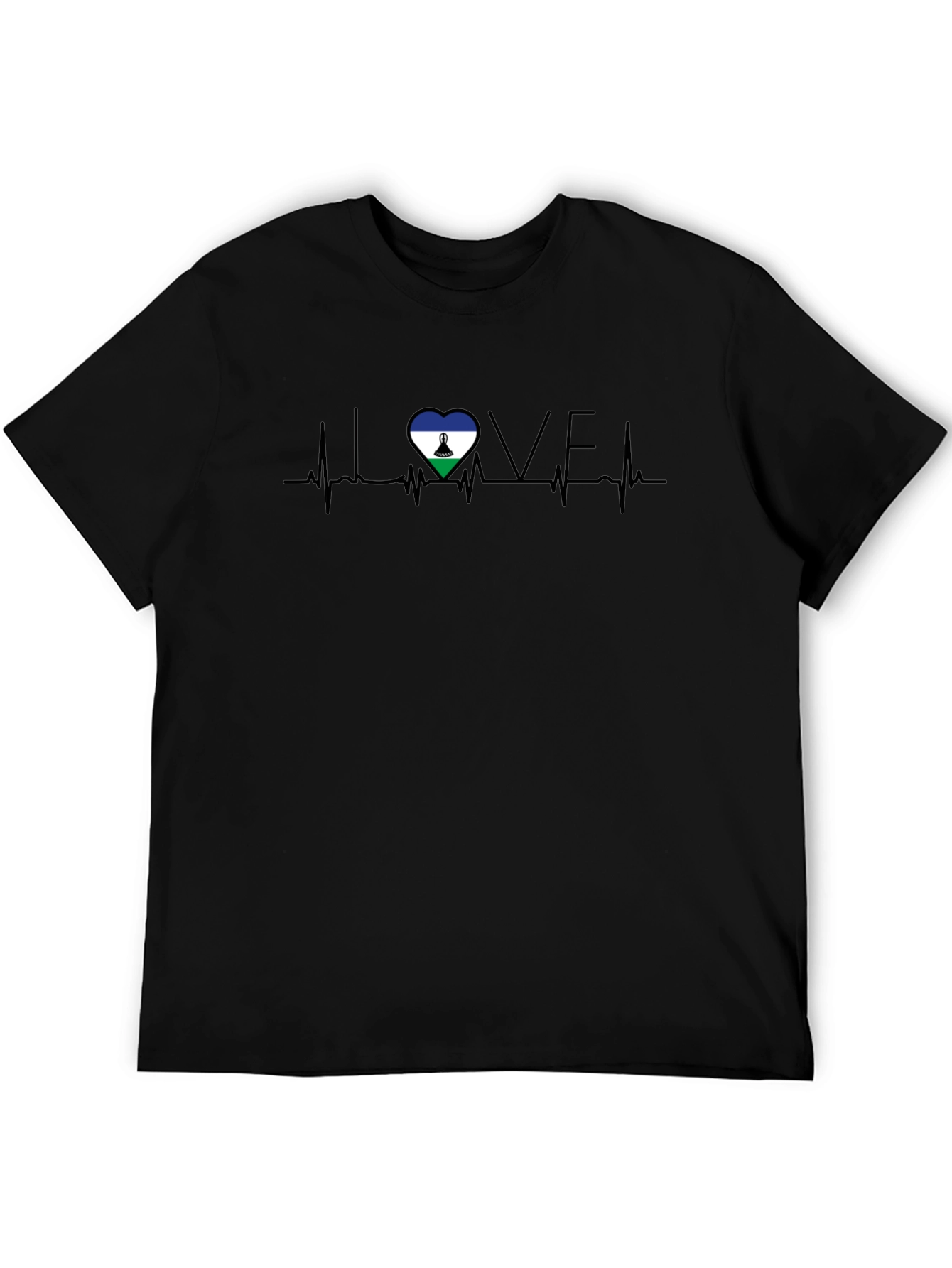 Black Lesotho Flag Heartbeat LOVE Graphic Tee view 5