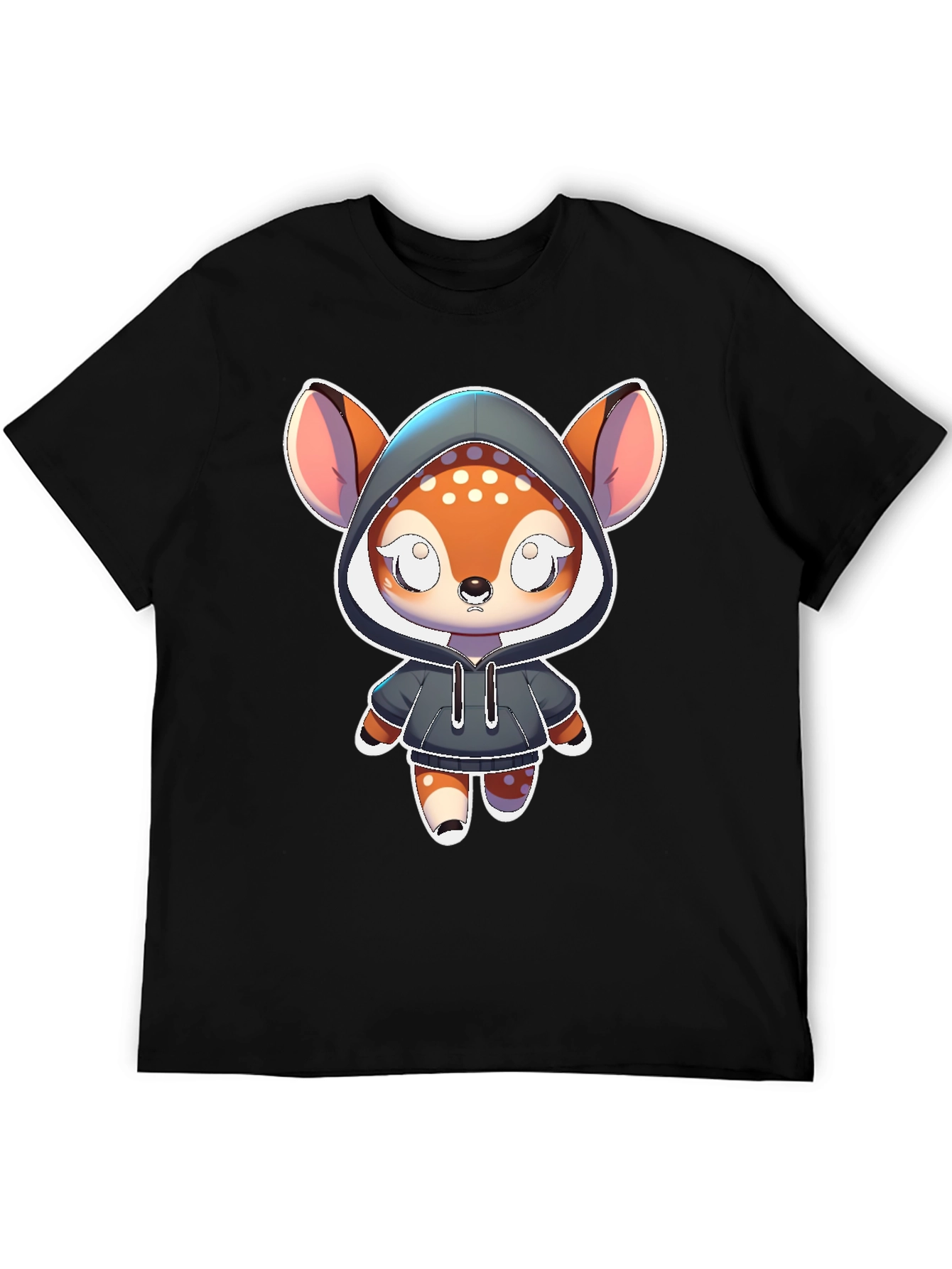 Black Cute Cartoon Deer Hoodie T-Shirt view 5