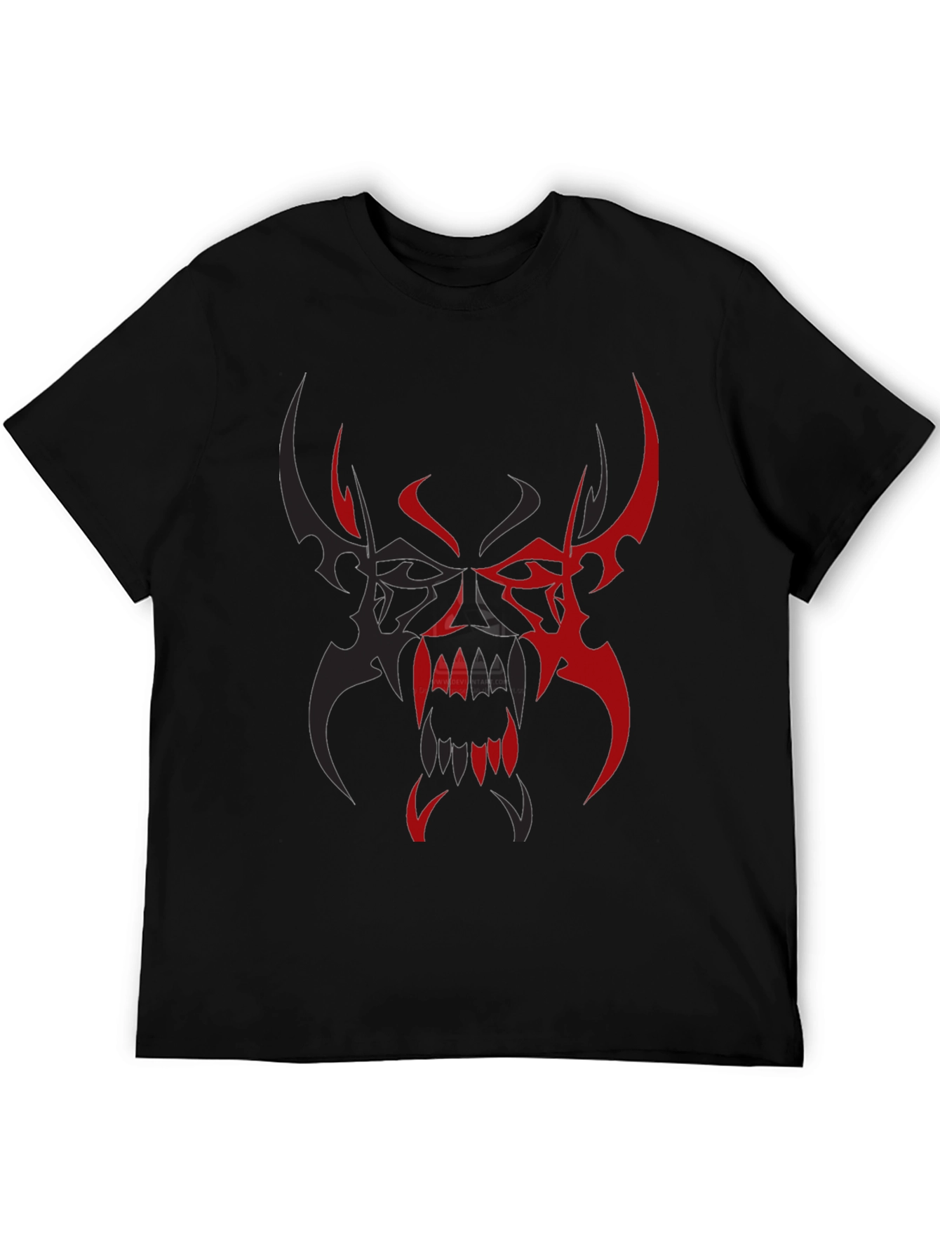 Black Men's Black T-Shirt with Red/Black Tribal Demon Design view 5