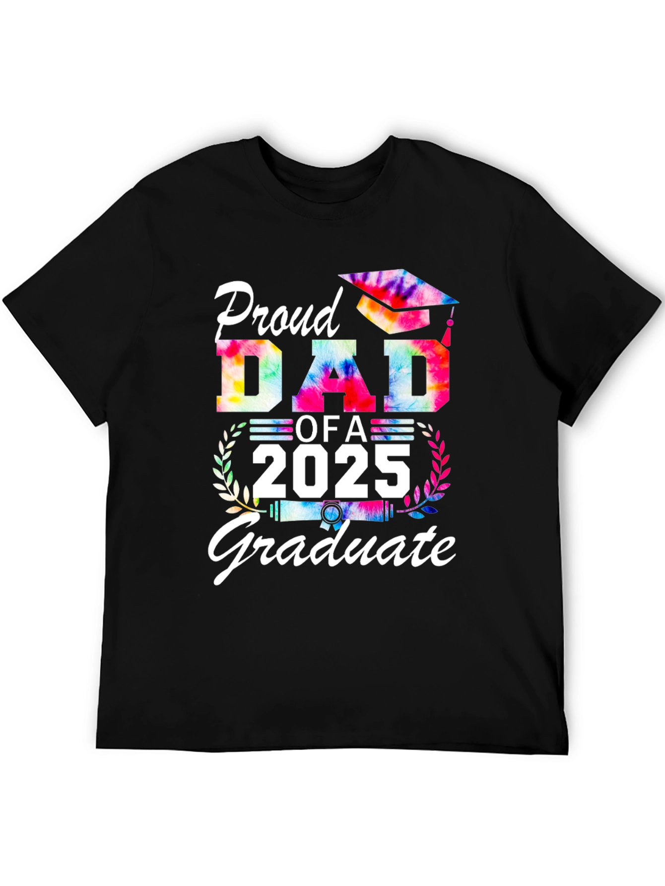 Black Proud Dad of a 2025 Graduate Tie-Dye T-Shirt view 5