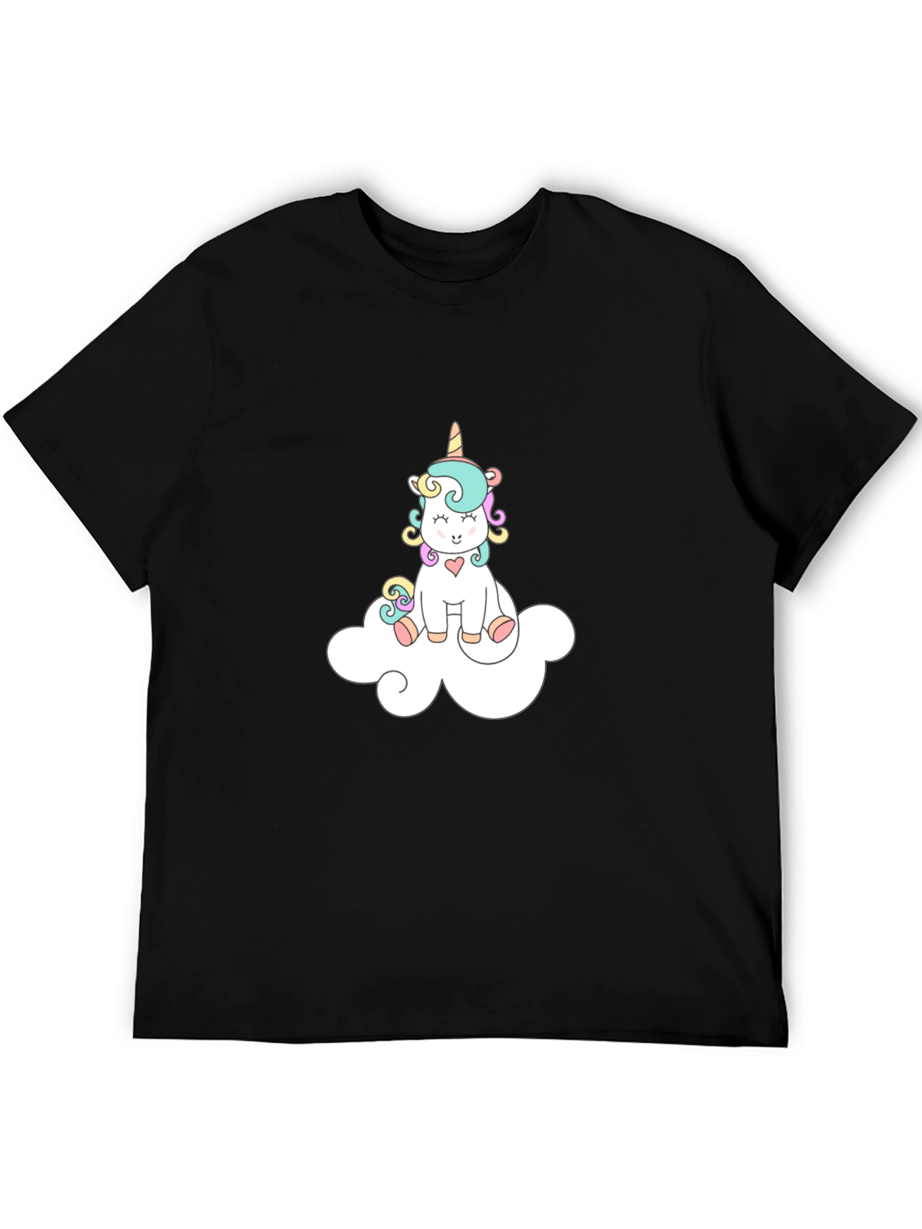 Black Cute Unicorn On Cloud Black T-Shirt view 5