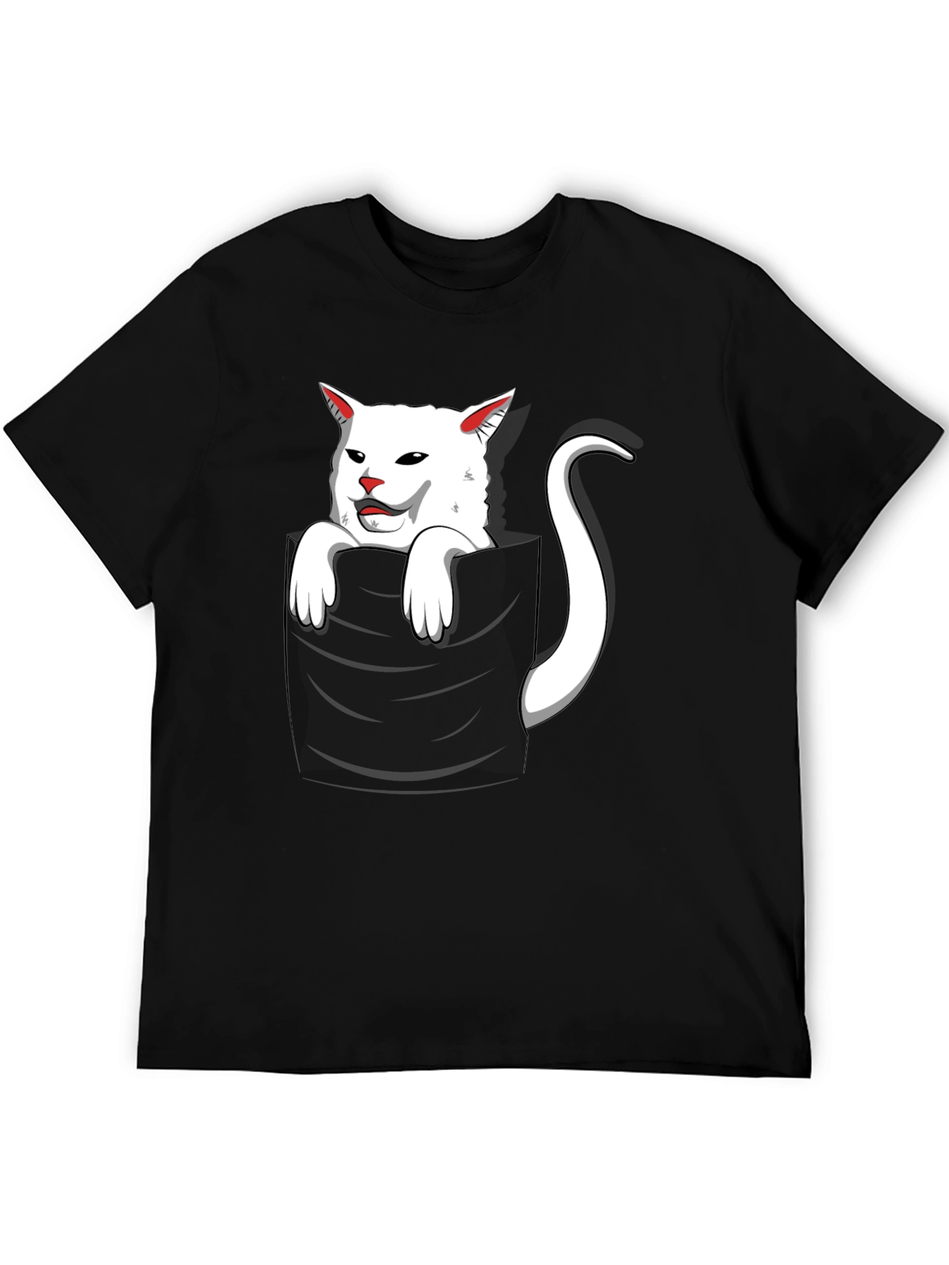 Black Cat Pocket T-Shirt - Funny White Cat Design view 5