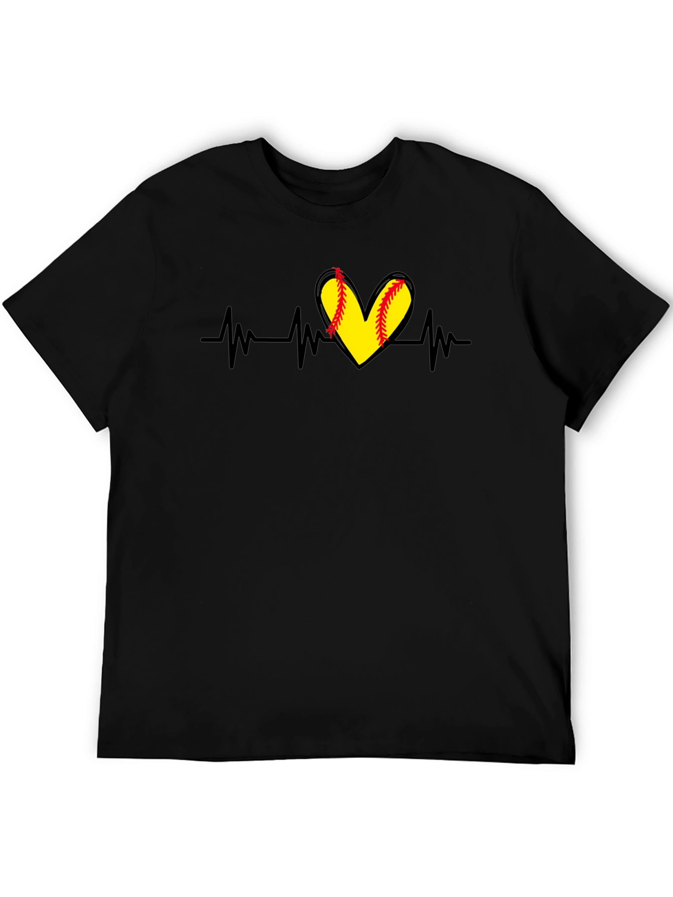 Black Softball Heartbeat T-Shirt - Black view 5