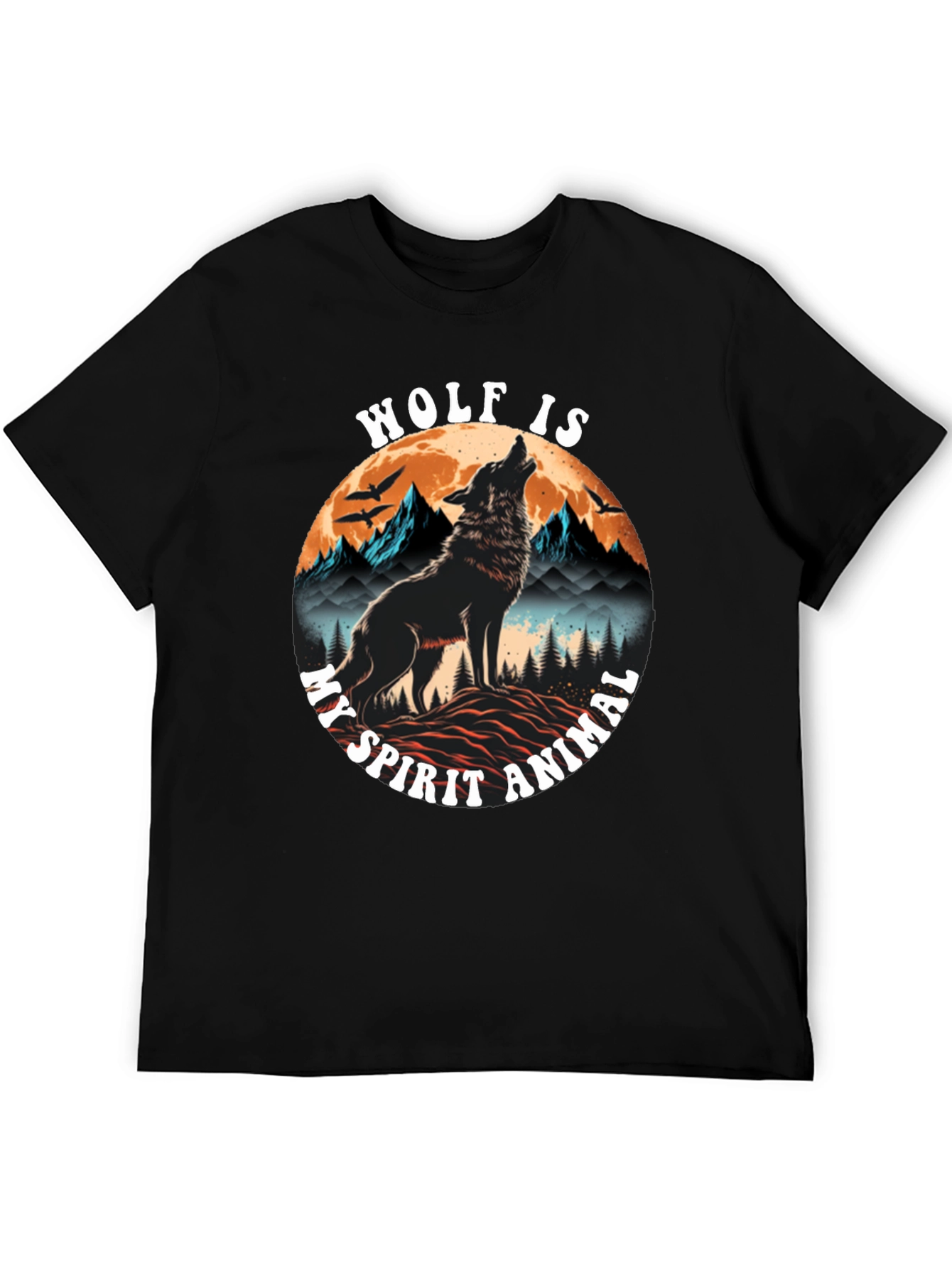 Black Wolf Spirit Animal Graphic Tee - Black Cotton Blend view 5