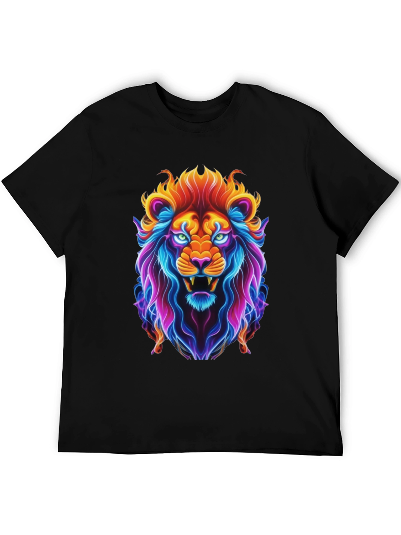 Black Neon Lion Graphic Tee - Bold Animal Print view 5