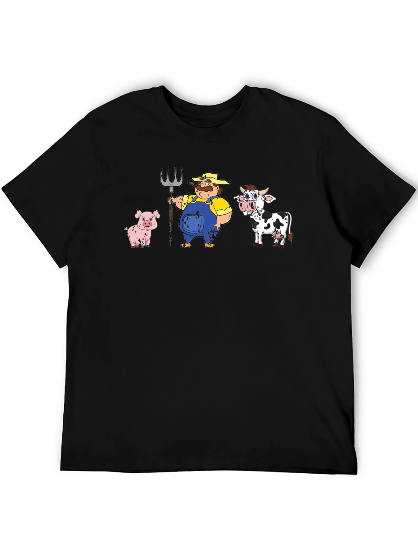 Black Cartoon Farm Animals T-Shirt view 5