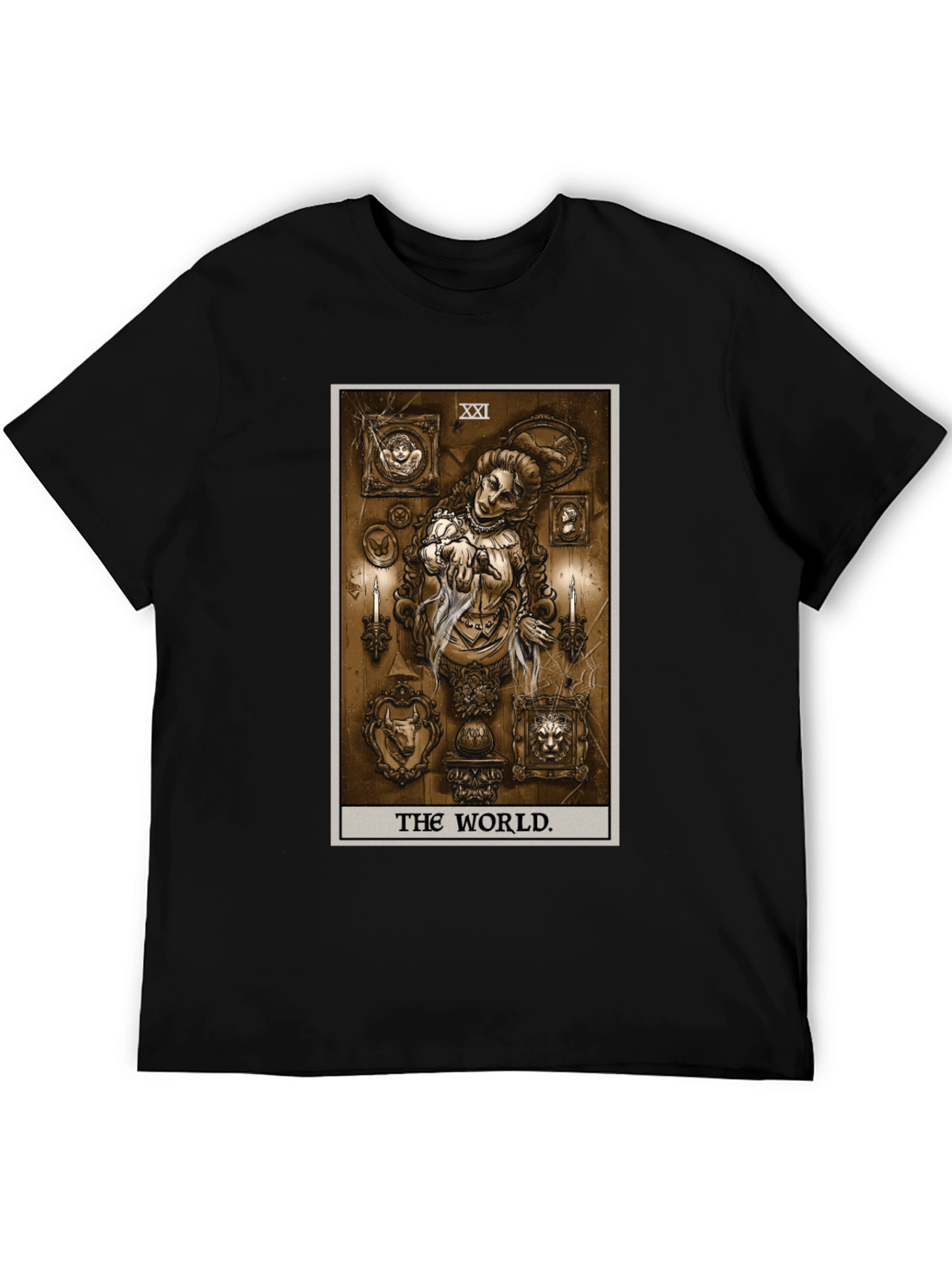 Black The World Tarot Card Black T-Shirt view 5