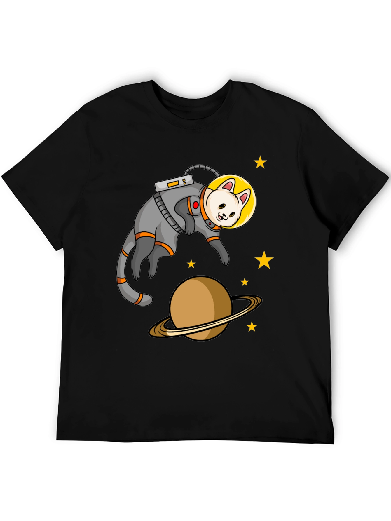 Black Astronaut Cat Black T-Shirt view 5