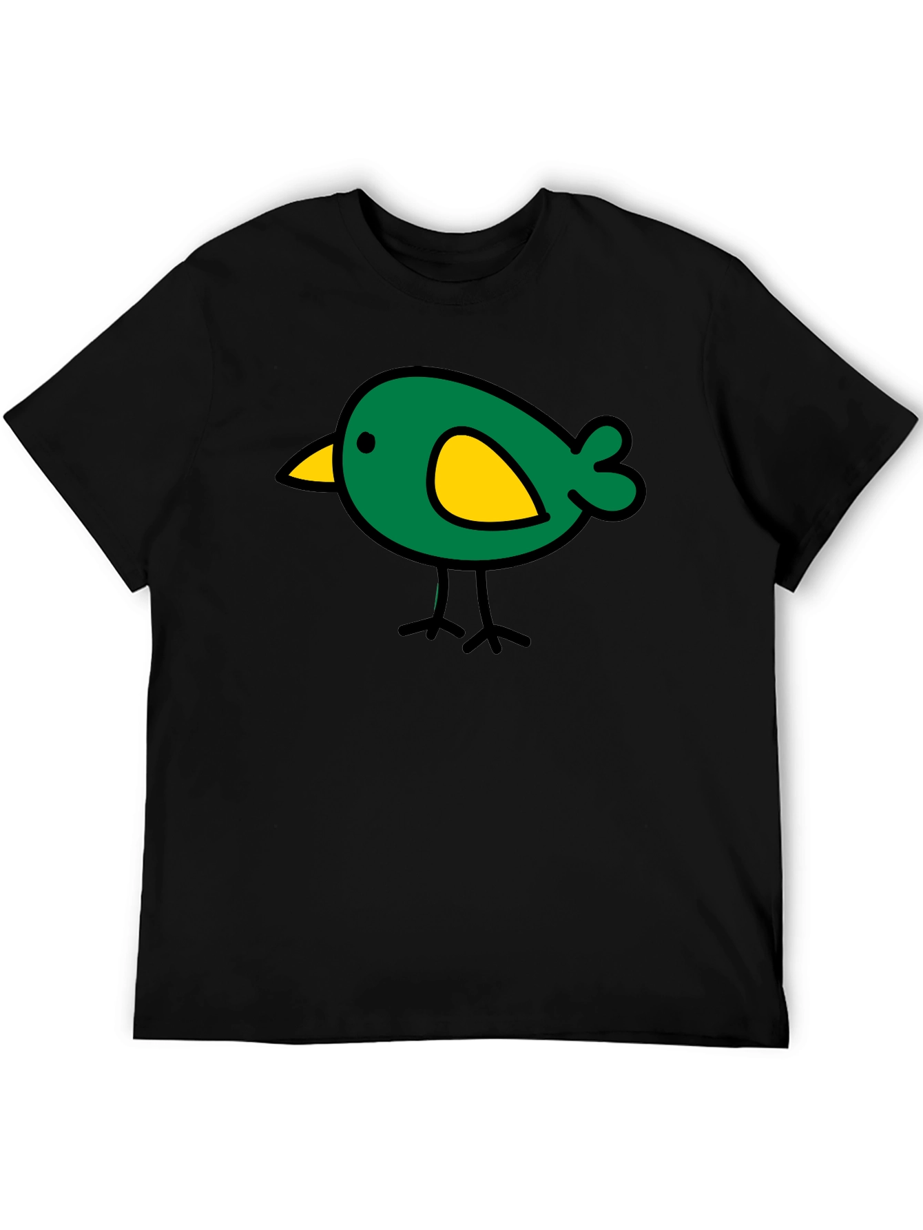 Black Cute Bird Graphic Tee - Black Cotton Casual T-Shirt view 5