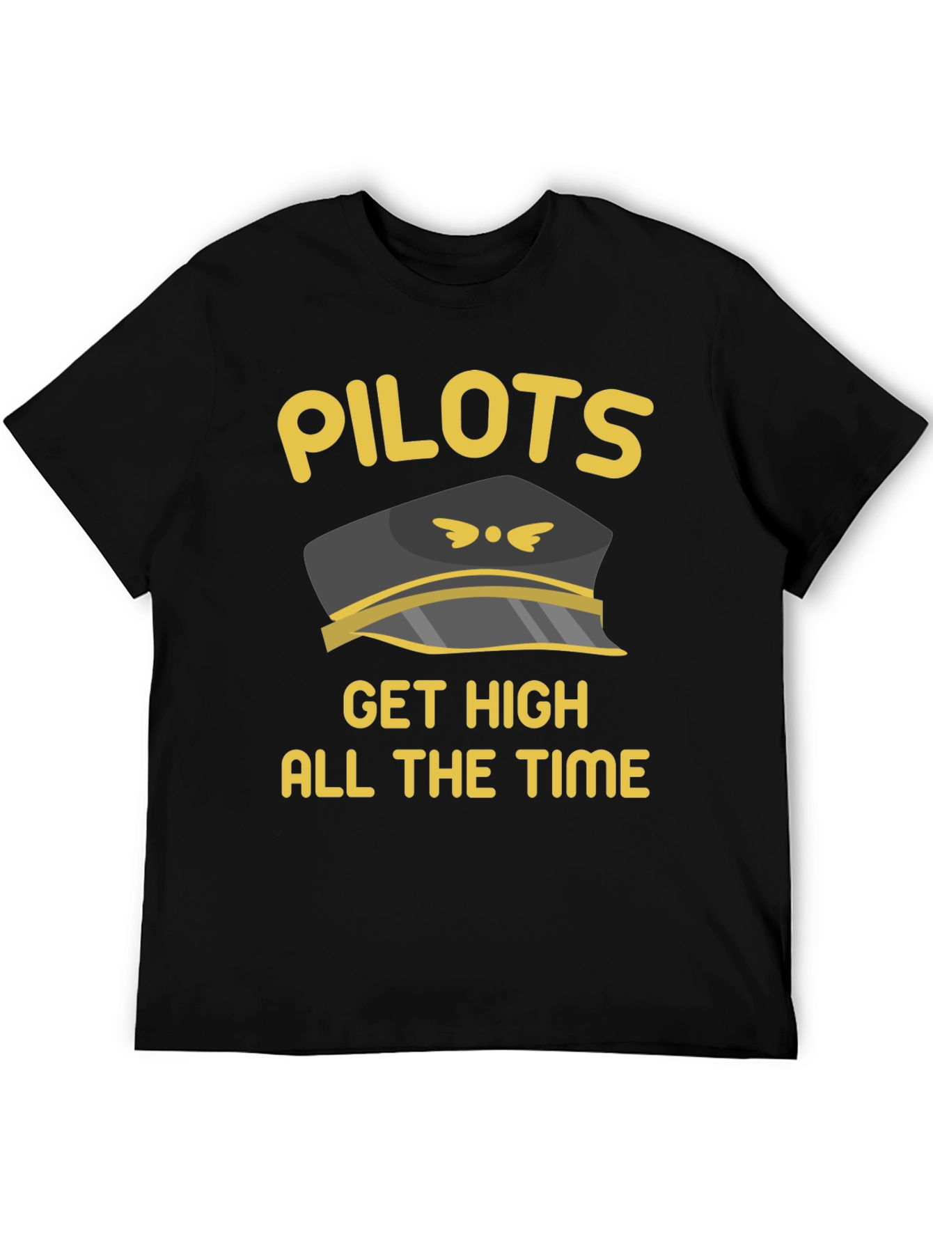 Black Pilots Get High T-Shirt Black Crew Neck Novelty Graphic Tee view 5