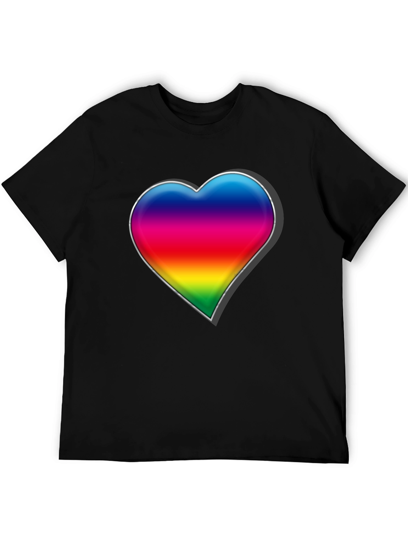 Black Rainbow Heart Graphic Tee - Black Cotton Blend Shirt view 5
