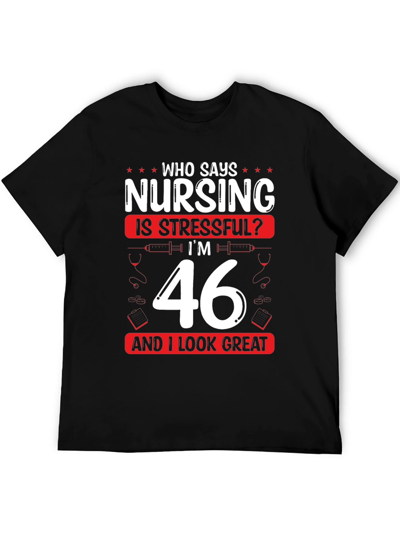 Black Funny Nursing 46th Birthday T-Shirt view 5