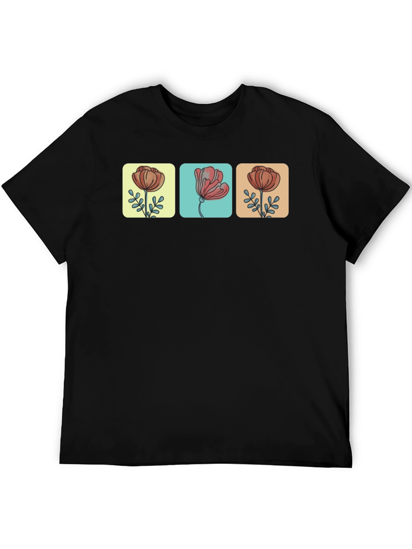 Black Floral Squares Black T-Shirt view 5