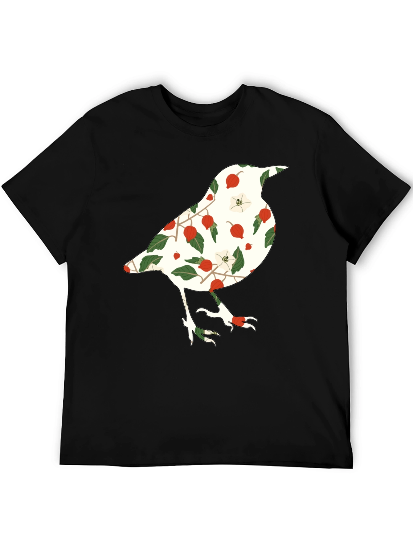 Black Floral Bird Graphic Tee - Black Casual T-Shirt view 5