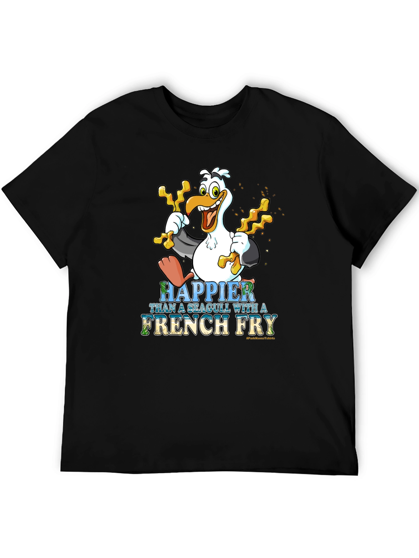 Black Happier Than a Seagull With French Fry Black T-Shirt view 5