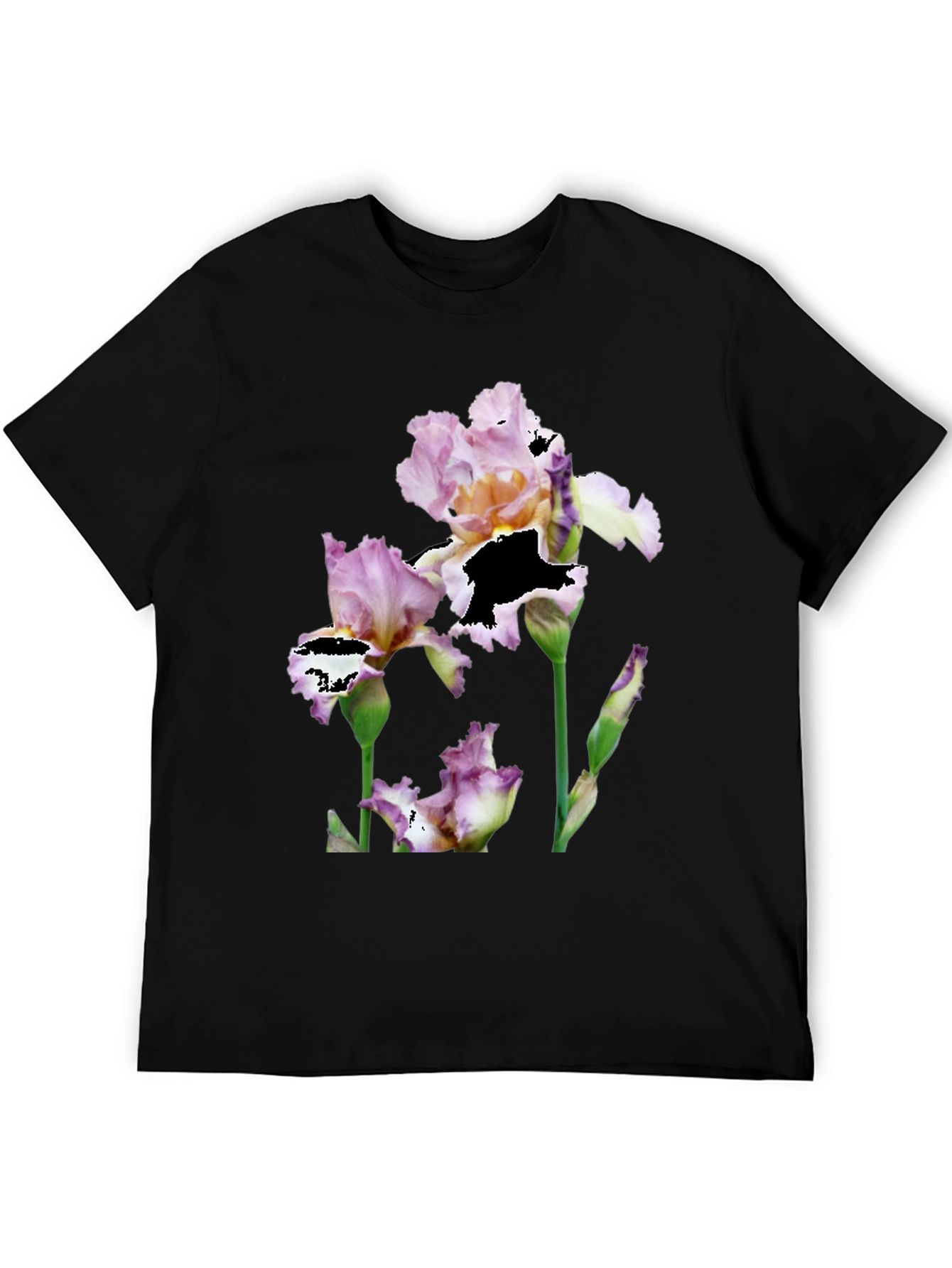 Black Floral Iris Graphic Print Black T-Shirt view 5