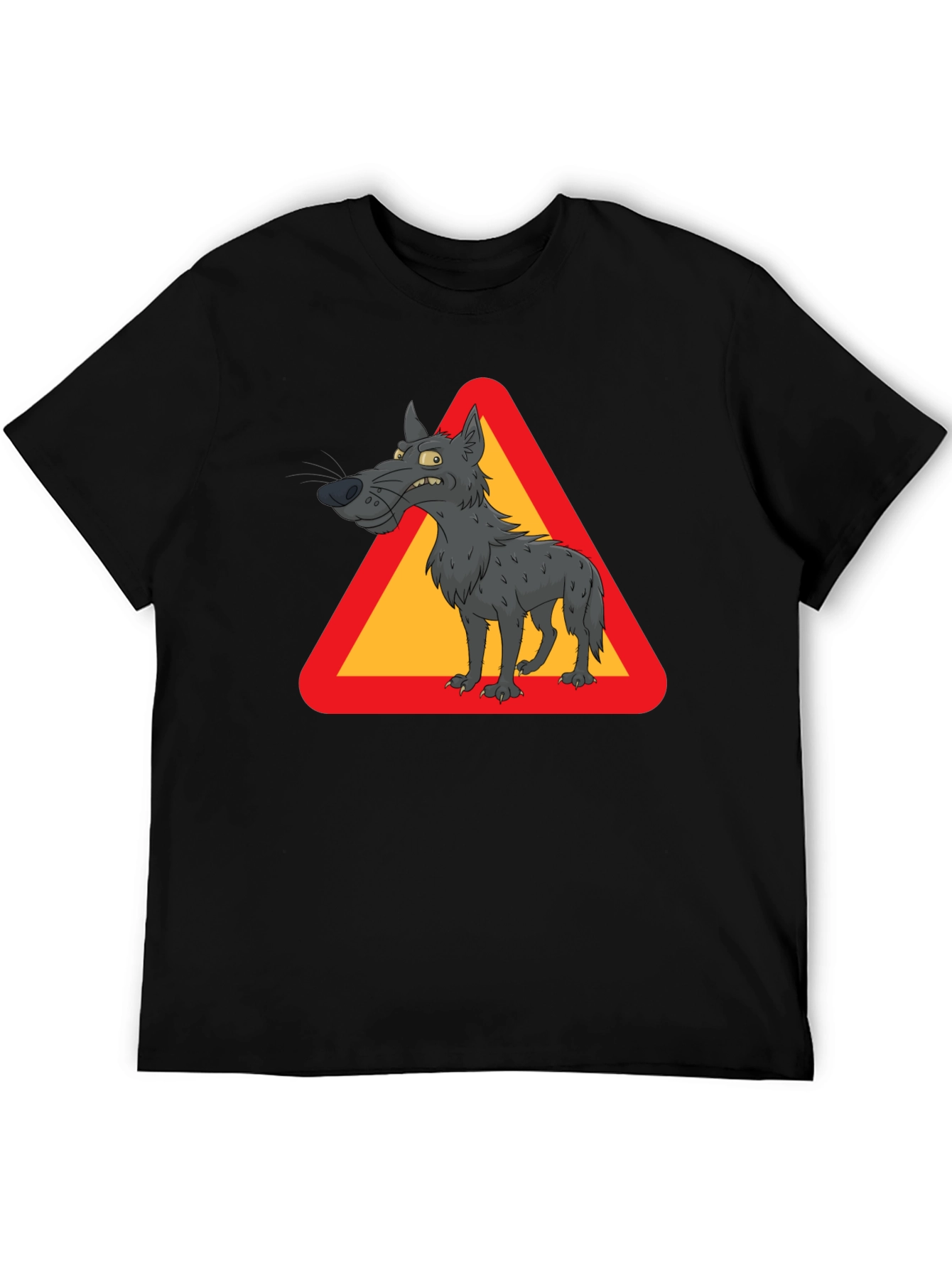 Black Wolf Warning Sign Black T-Shirt view 5