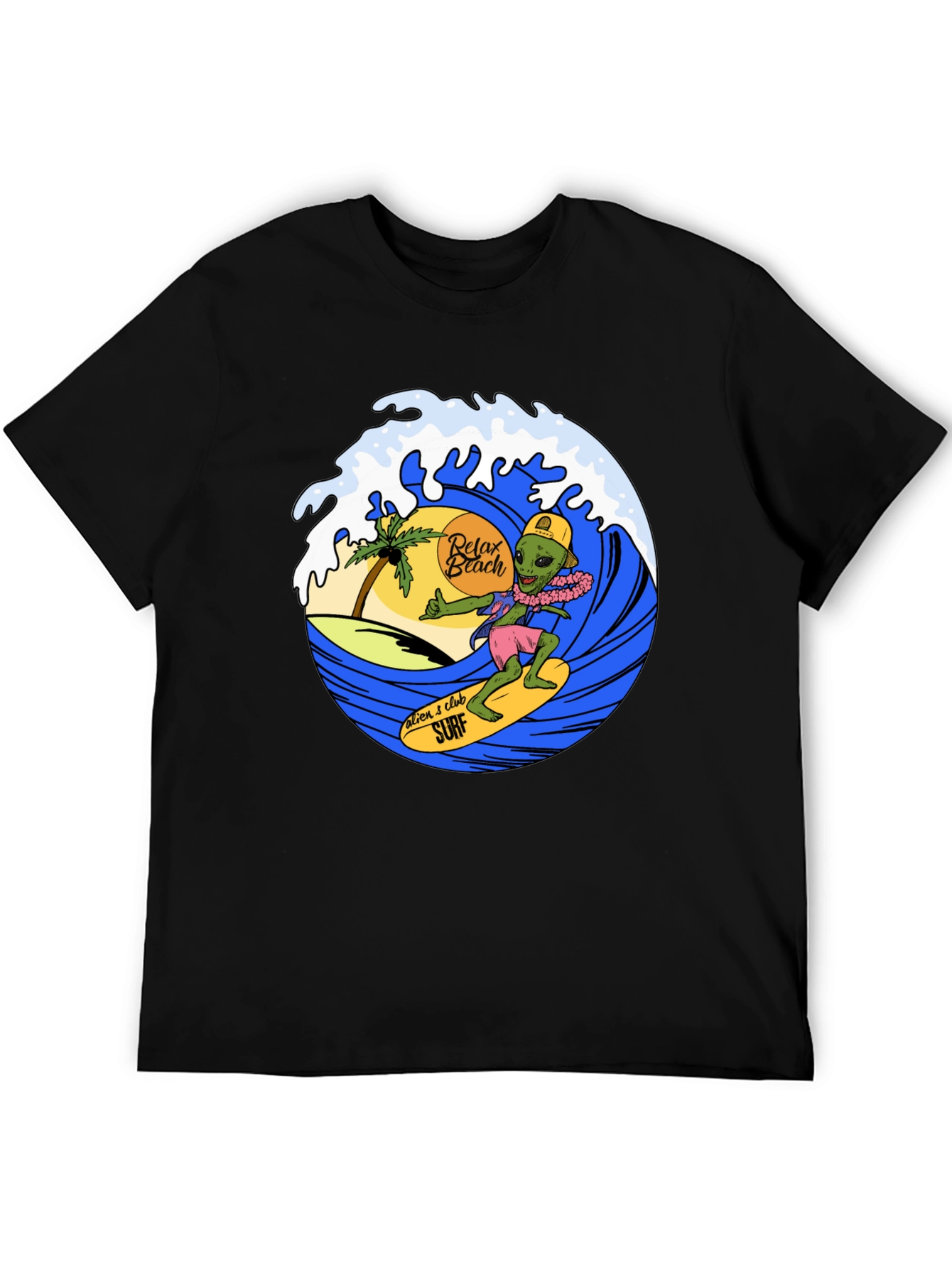 Black Alien Surf T-Shirt - Relax Beach Tee view 5