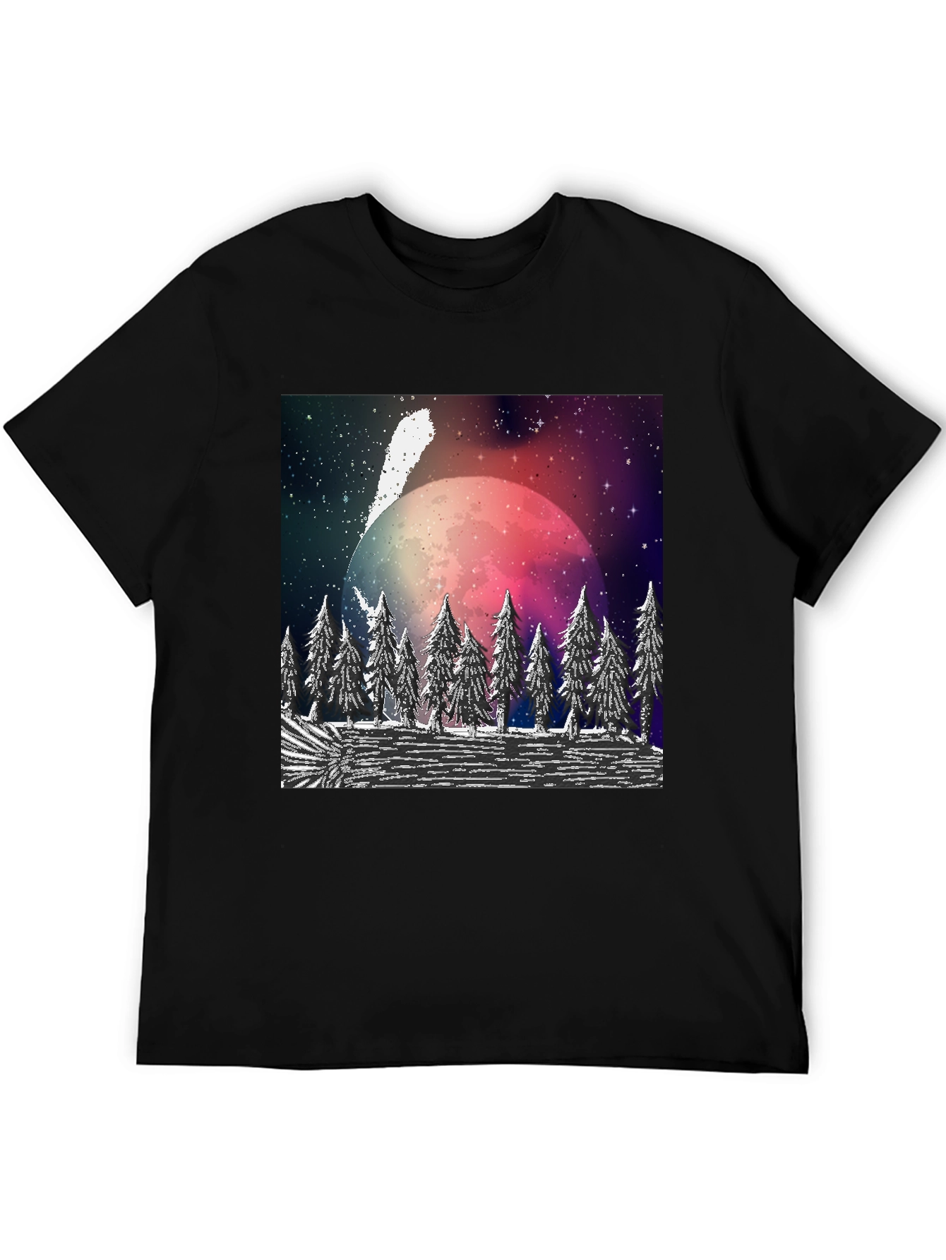 Black Cosmic Forest T-Shirt - Black Crew Neck view 5