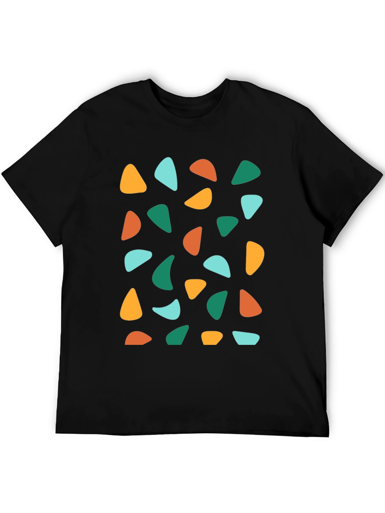 Black Retro Geometric Print Crew Neck T-Shirt view 5