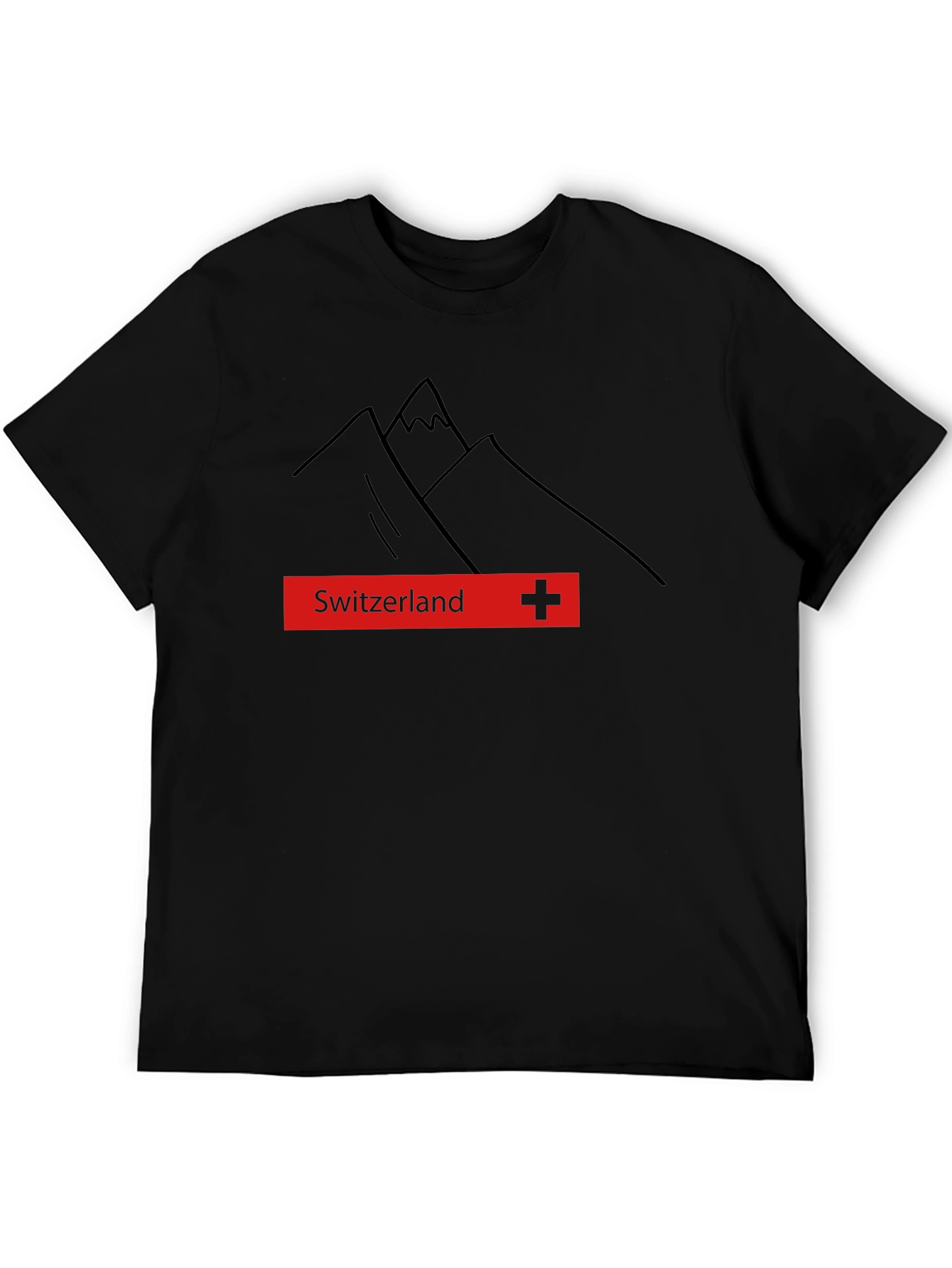 Black Switzerland Mountain Graphic Tee - Black Cotton T-Shirt view 5