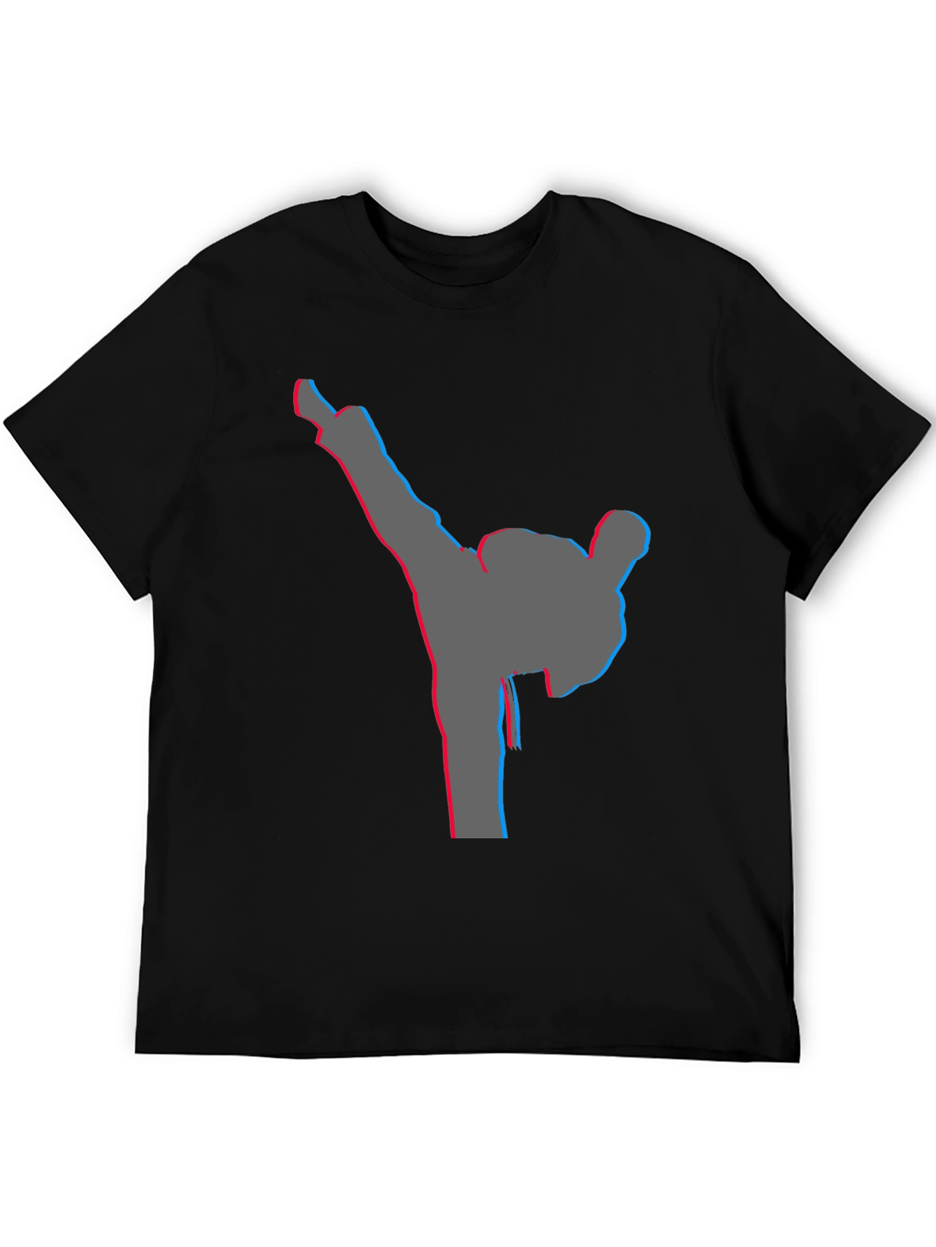 Black Men's Black T-Shirt with Karate Kick Graphic view 5