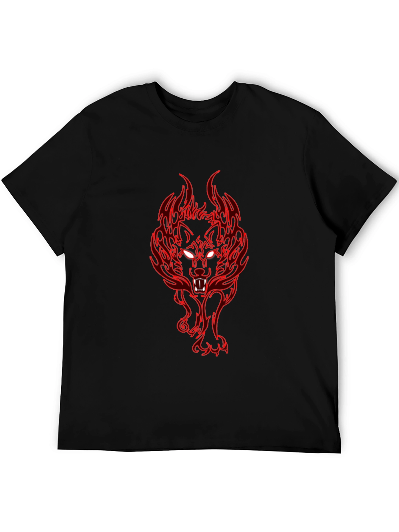 Black Fiery Wolf Graphic Tee - Black Cotton T-Shirt view 5