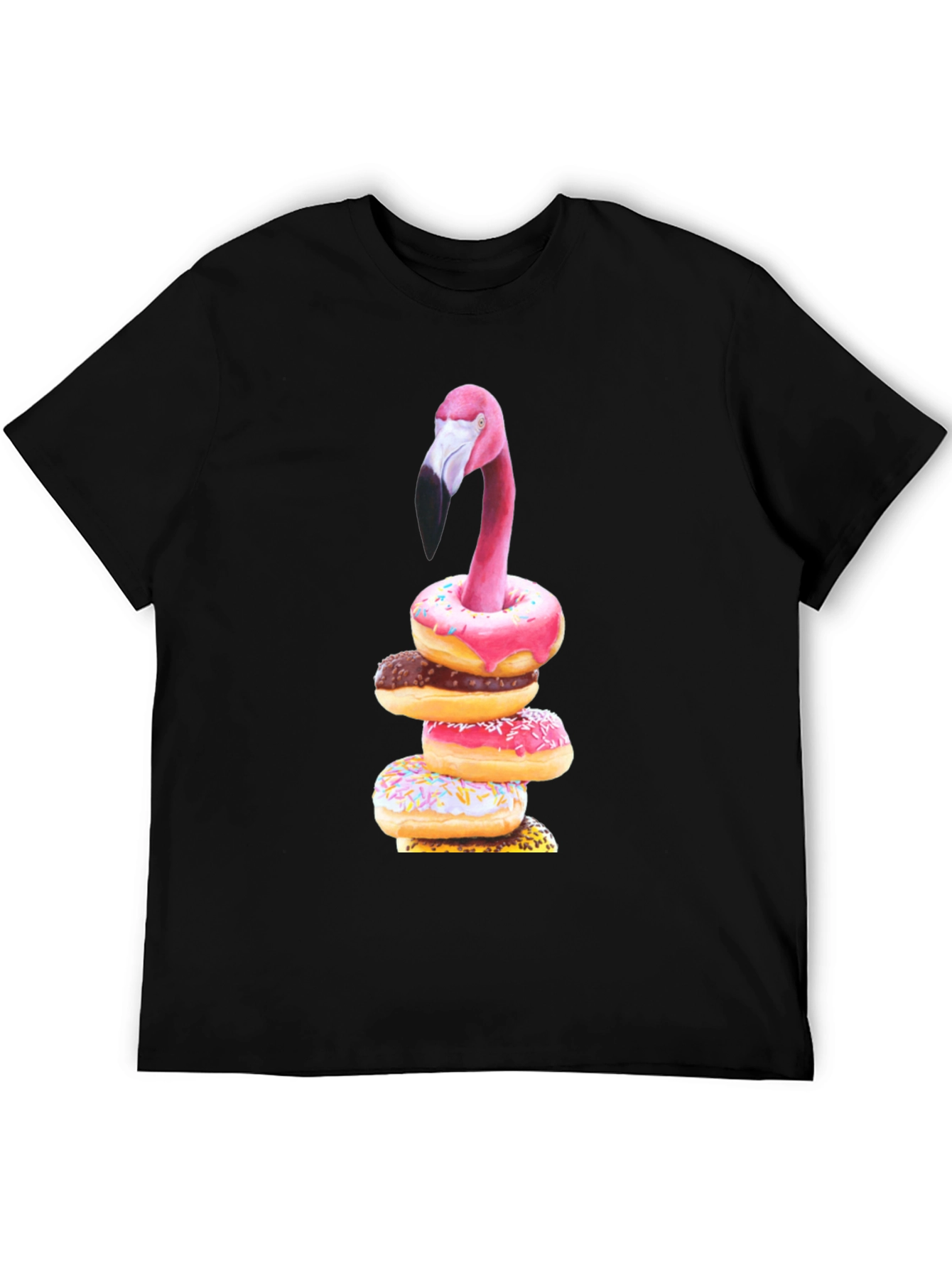 Black Flamingo Donut Stack Graphic Tee view 5