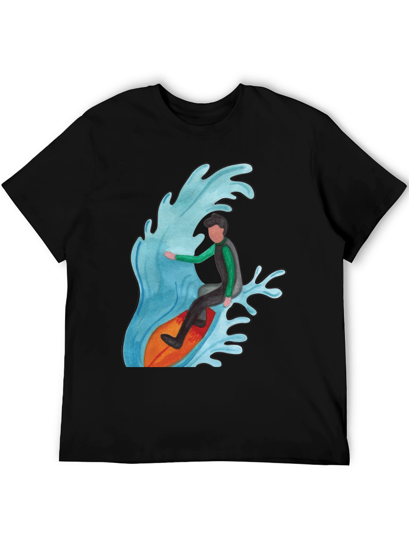 Black Surfer Wave Graphic Tee - Black Cotton Blend view 5