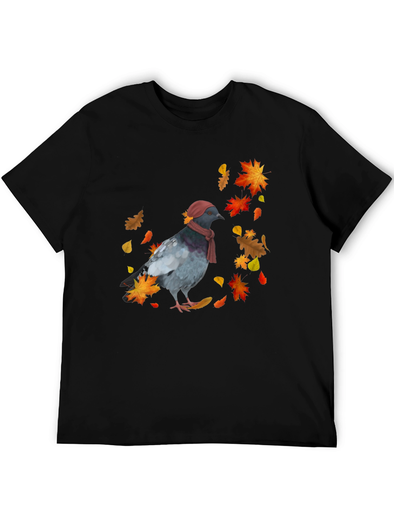 Black Pigeon Fall T-Shirt - Autumn Bird Tee view 5
