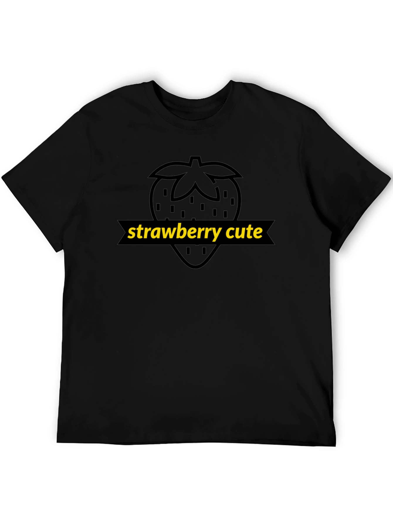 Black Strawberry Cute Graphic Tee - Unisex Black T-Shirt view 5