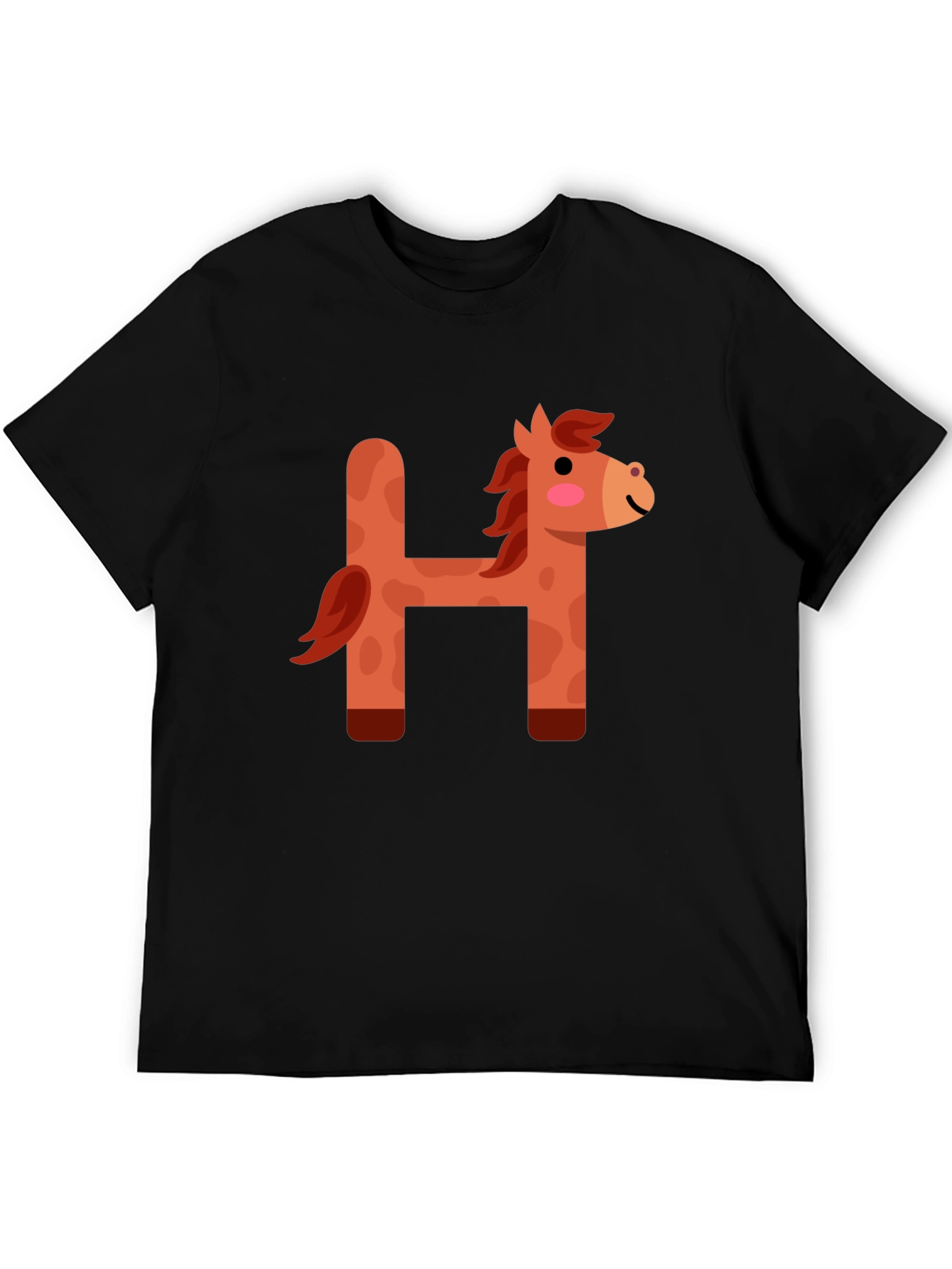 Black Cute Horse Letter H Black T-Shirt view 5