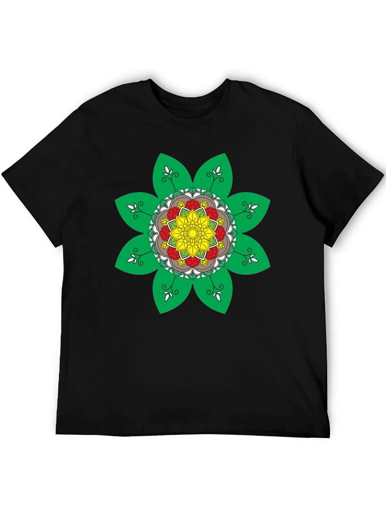 Black Floral Mandala Graphic Tee - Black Cotton Blend Shirt view 5