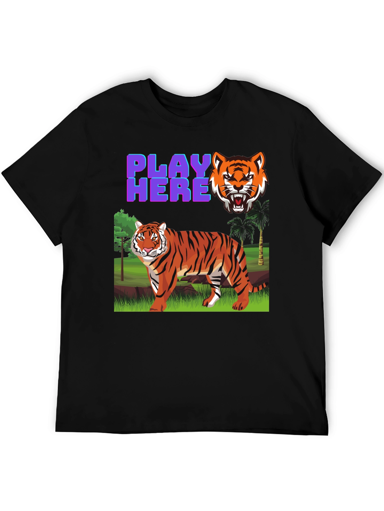 Black Play Here Tiger Graphic Tee - Cool Animal Print Shirt view 5
