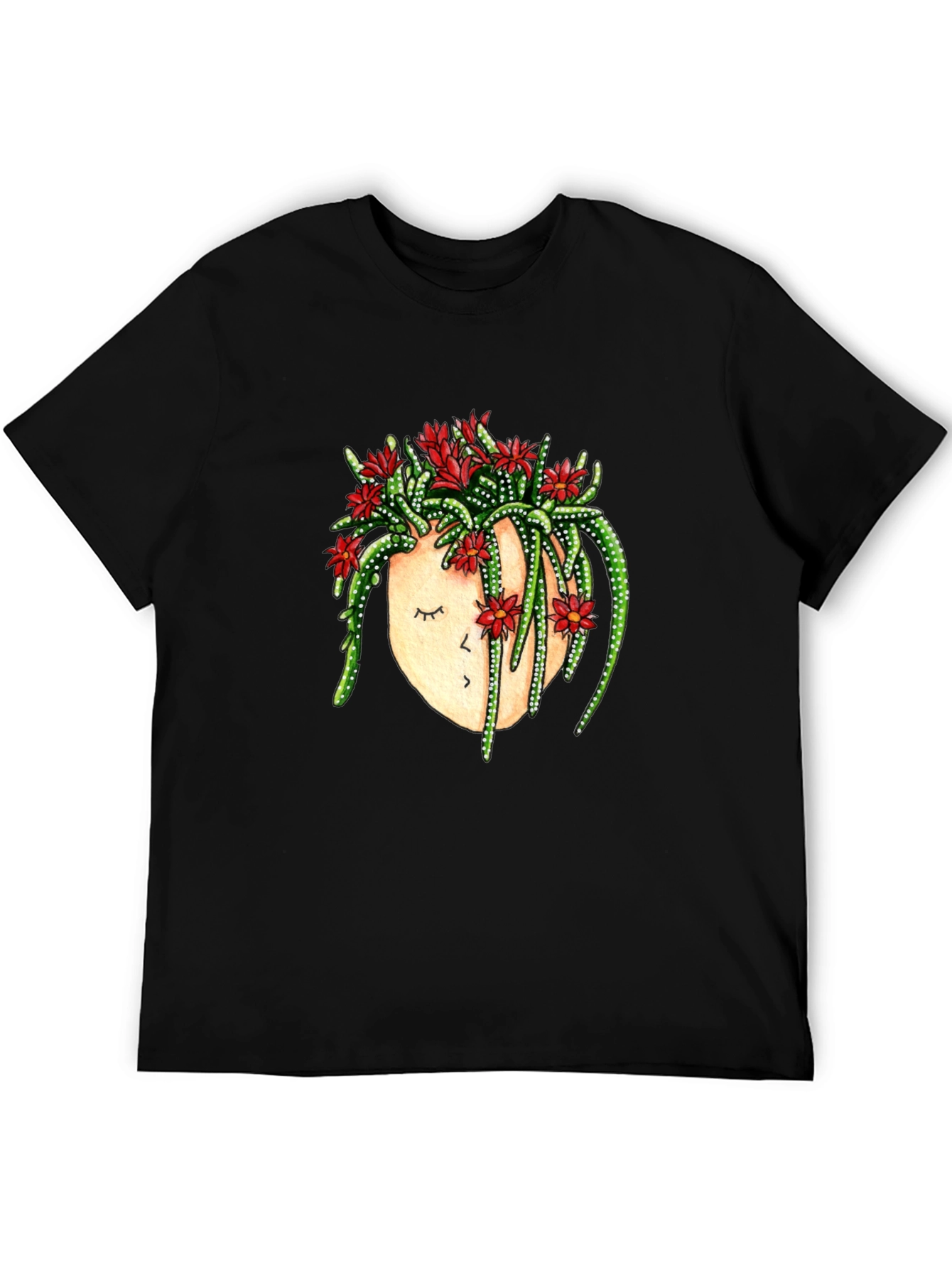 Black Cactus Head Graphic Tee - Unique Floral Design view 5