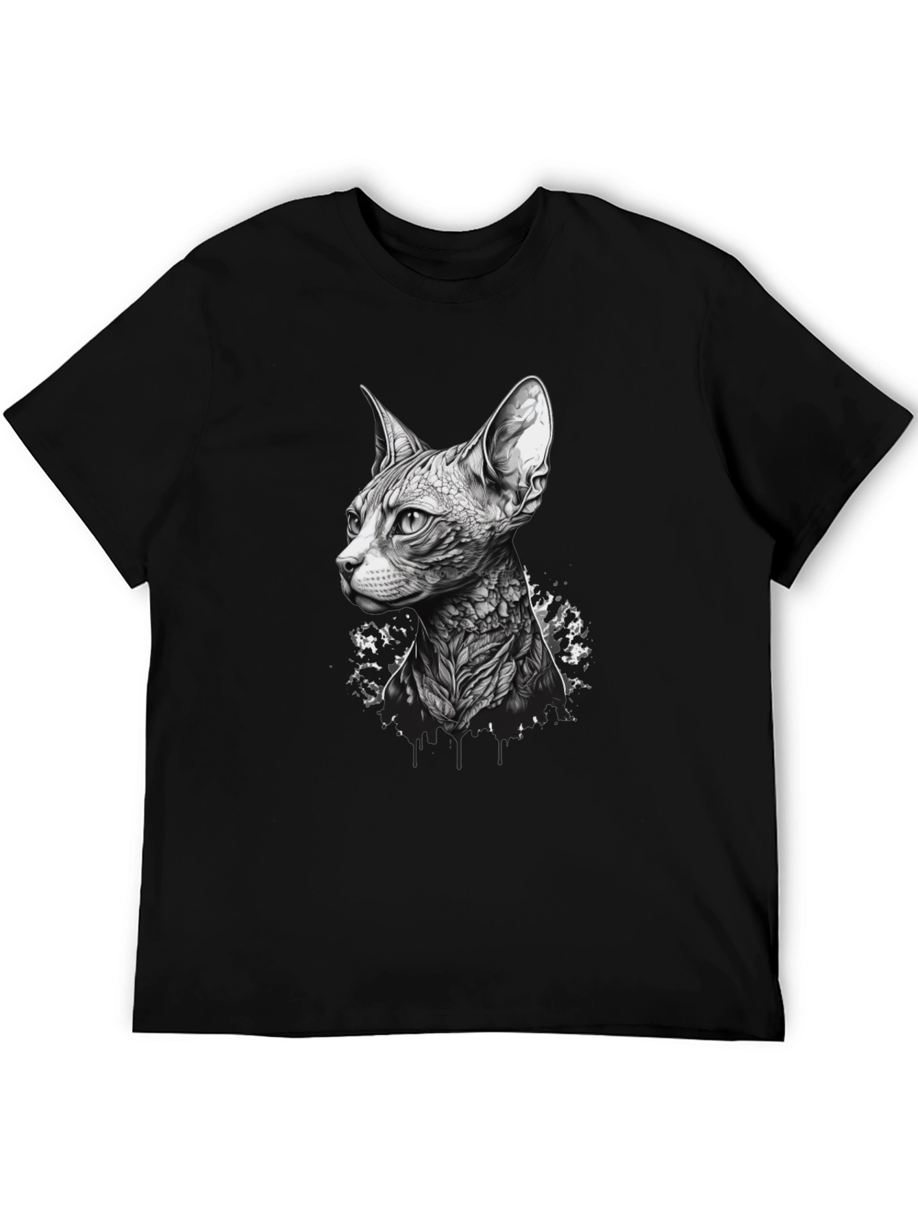 Black Sphynx Cat Tattoo Style Black T-Shirt view 5