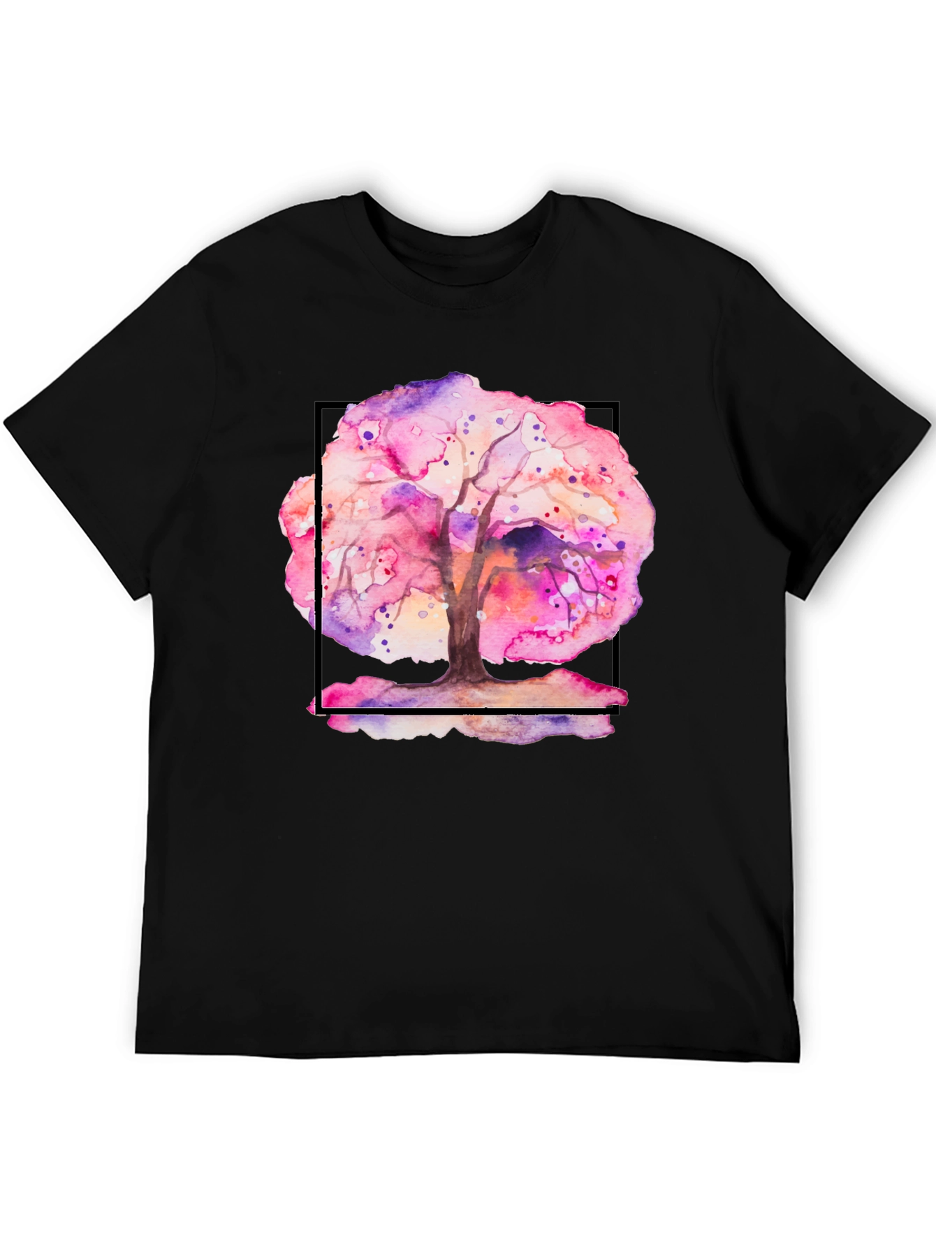 Black Watercolor Tree Graphic Black T-Shirt view 5