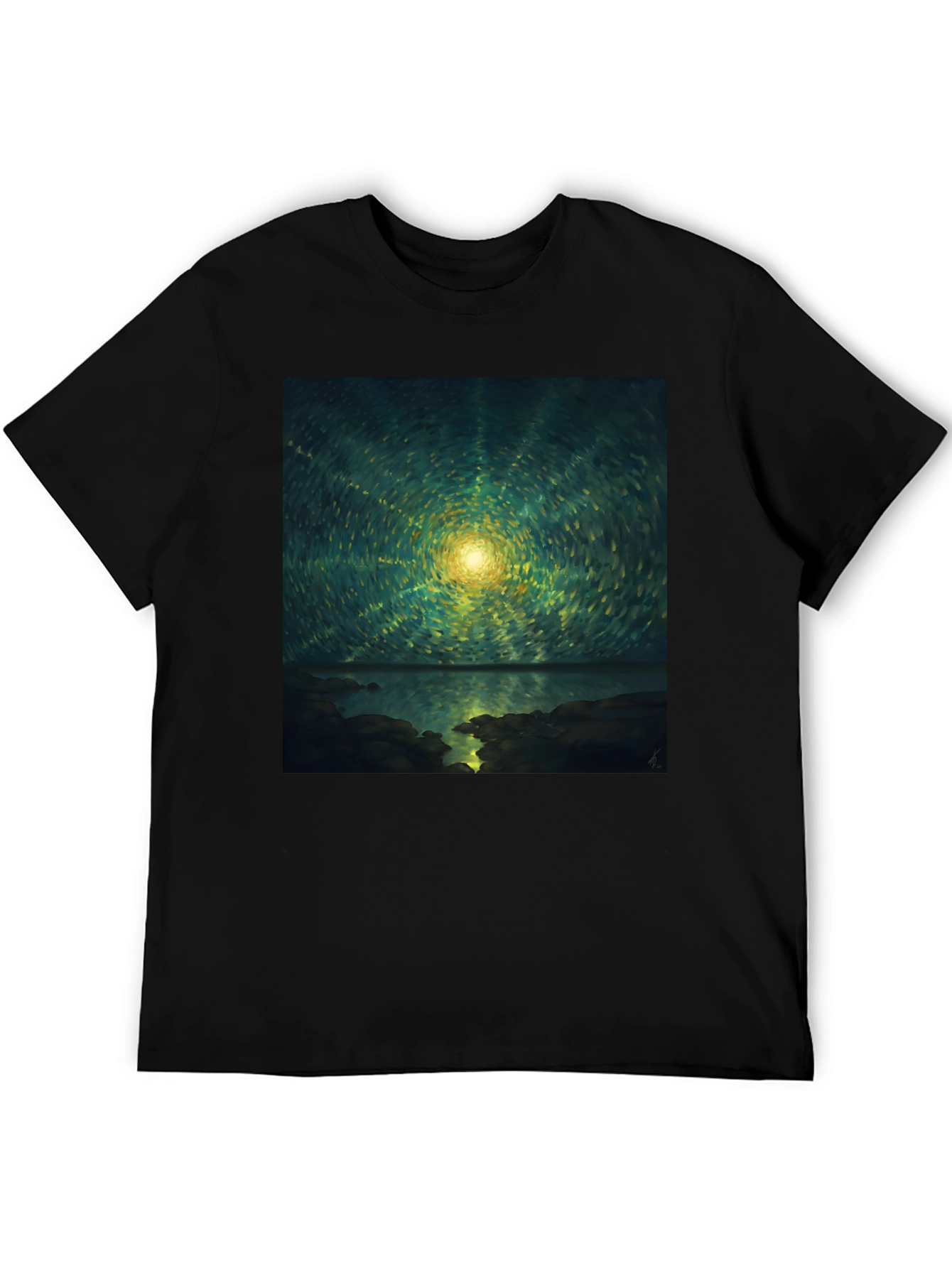 Black Abstract Starry Night T-Shirt - Black view 5