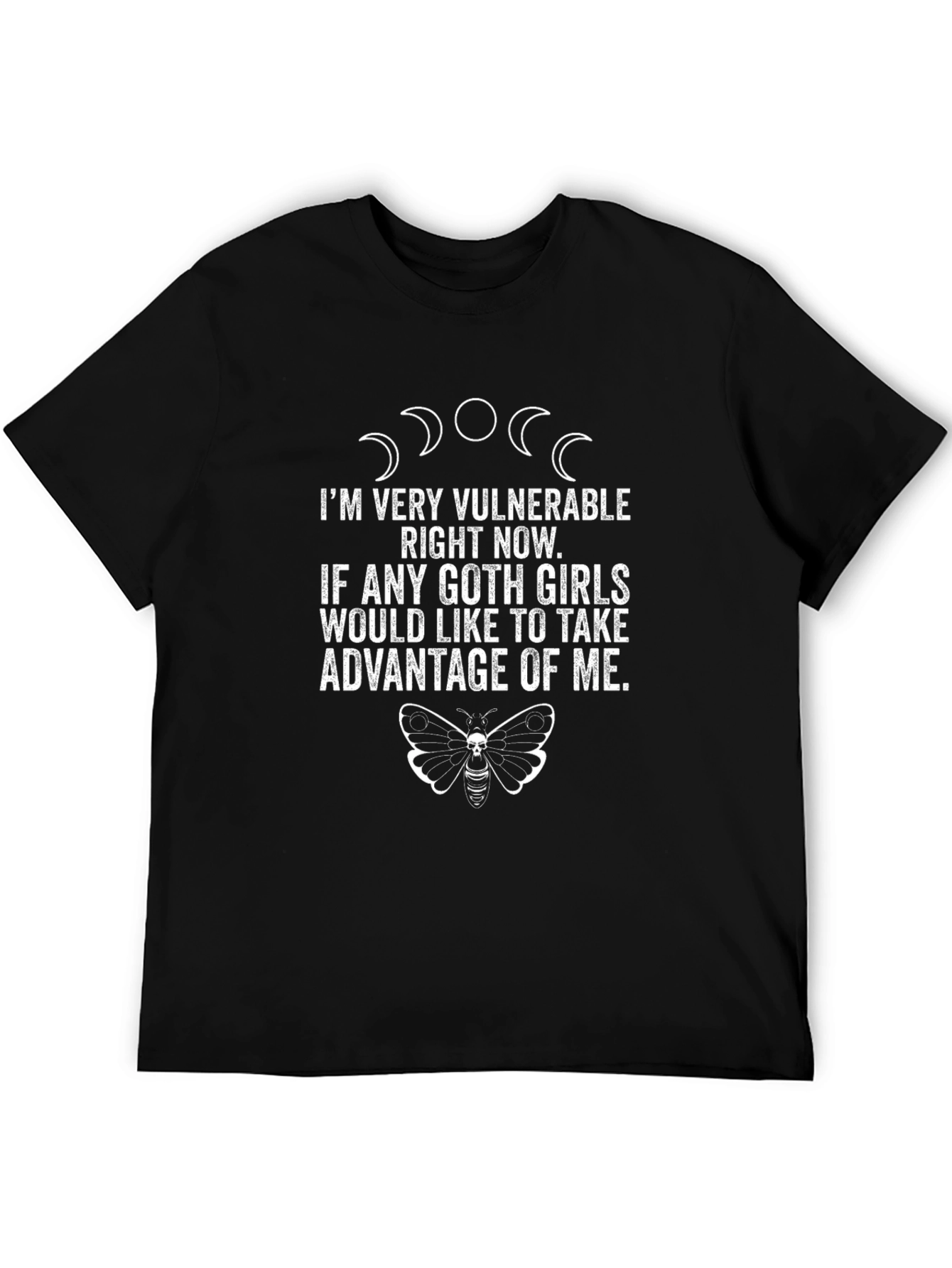 Black Vulnerable Goth T-Shirt - Moon Phases Moth Design view 5