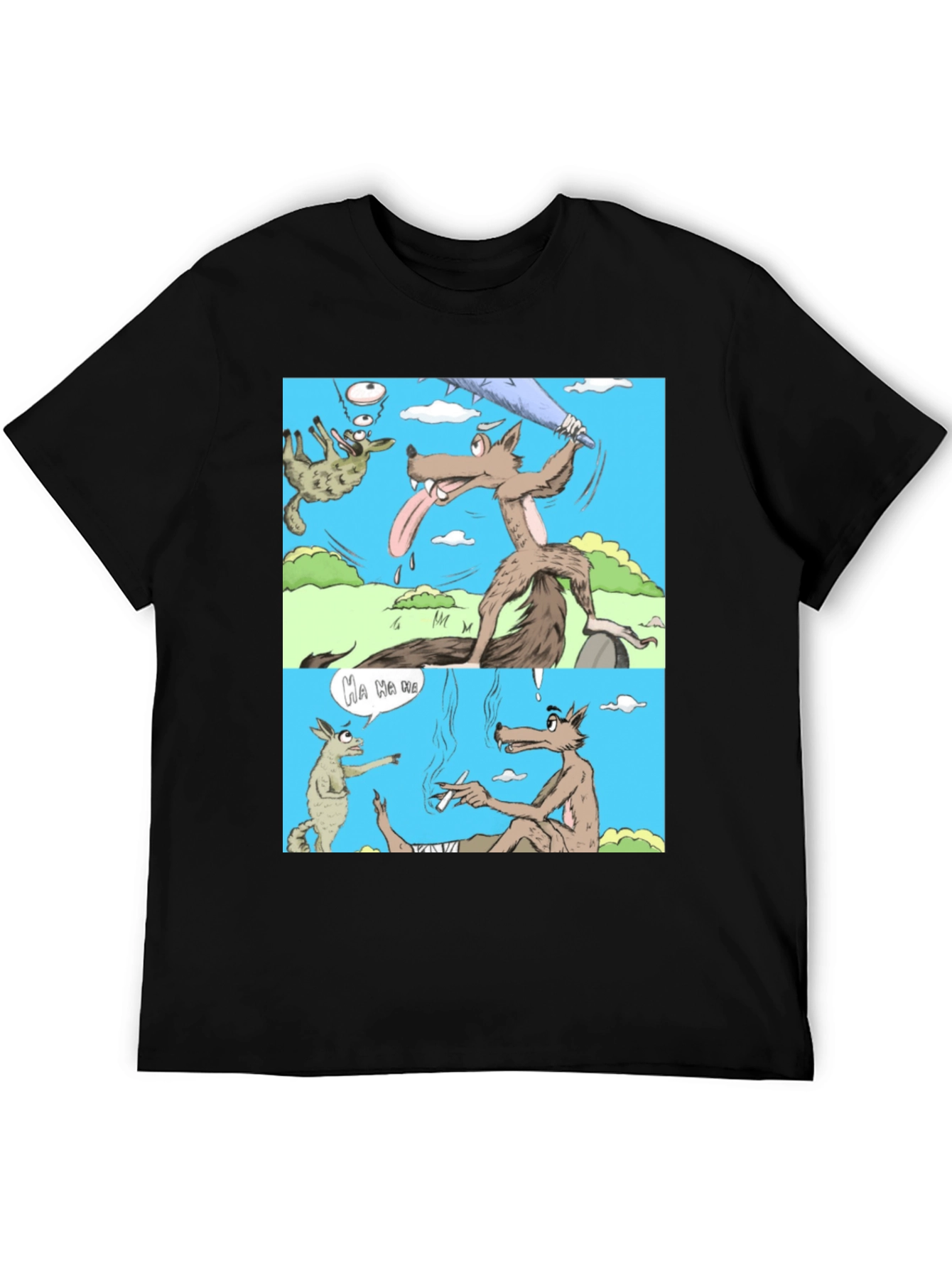 Black Cartoon Wolf Graphic T-Shirt, Humor Tee view 5
