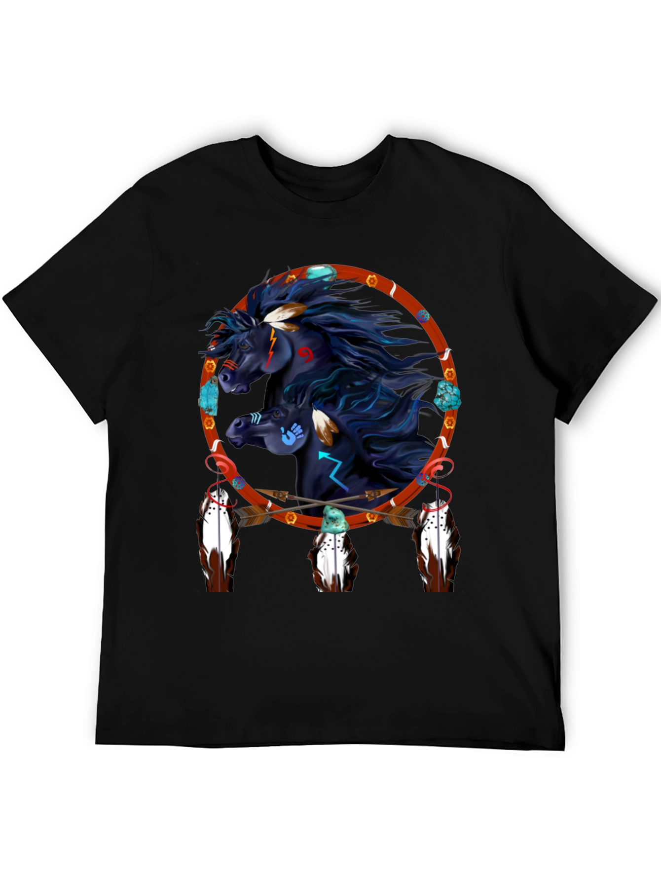 Black Native American Horse Dreamcatcher Graphic Tee view 5