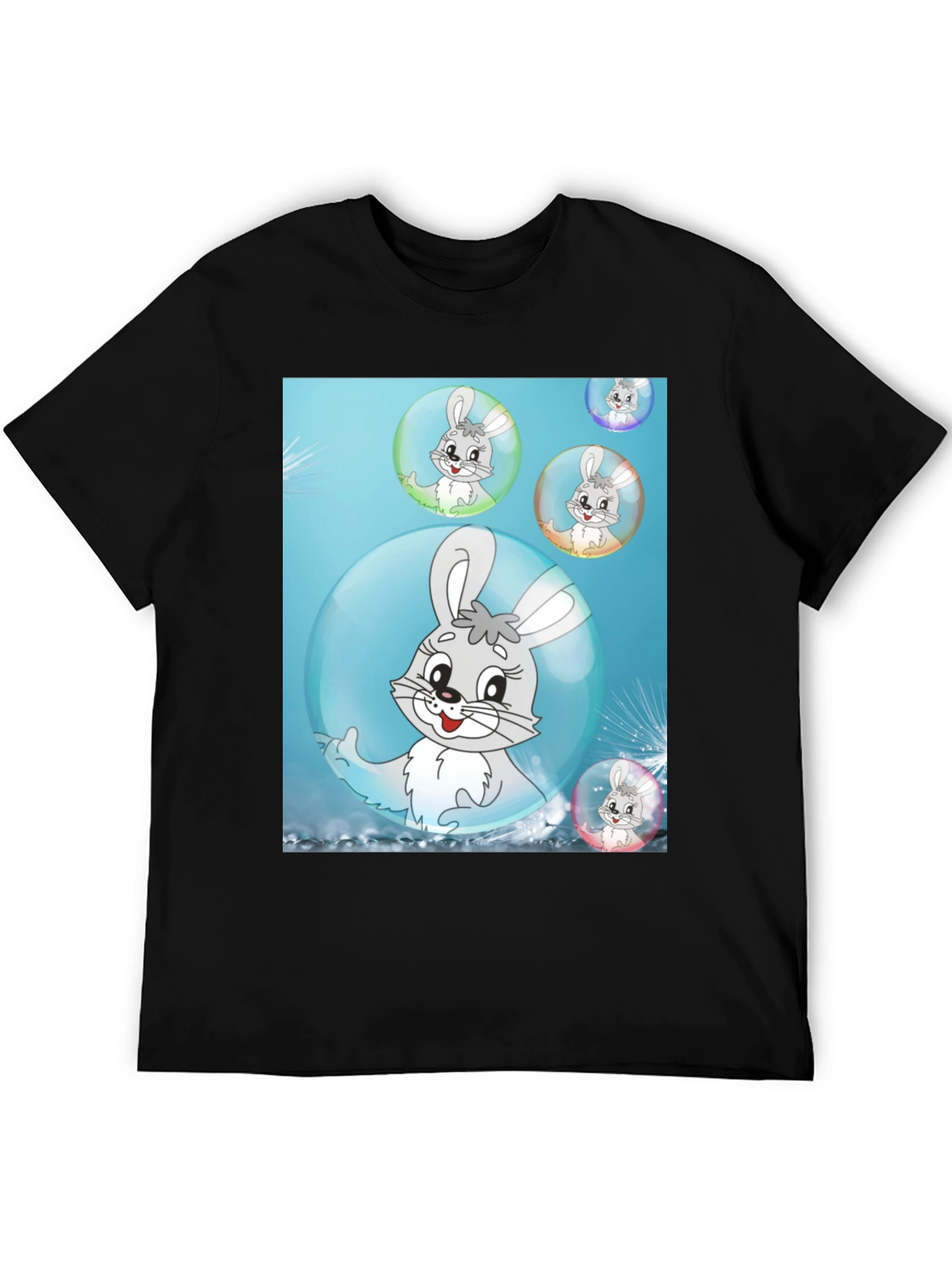 Black Cute Bunny Bubble T-Shirt - Fun Cartoon Design view 5