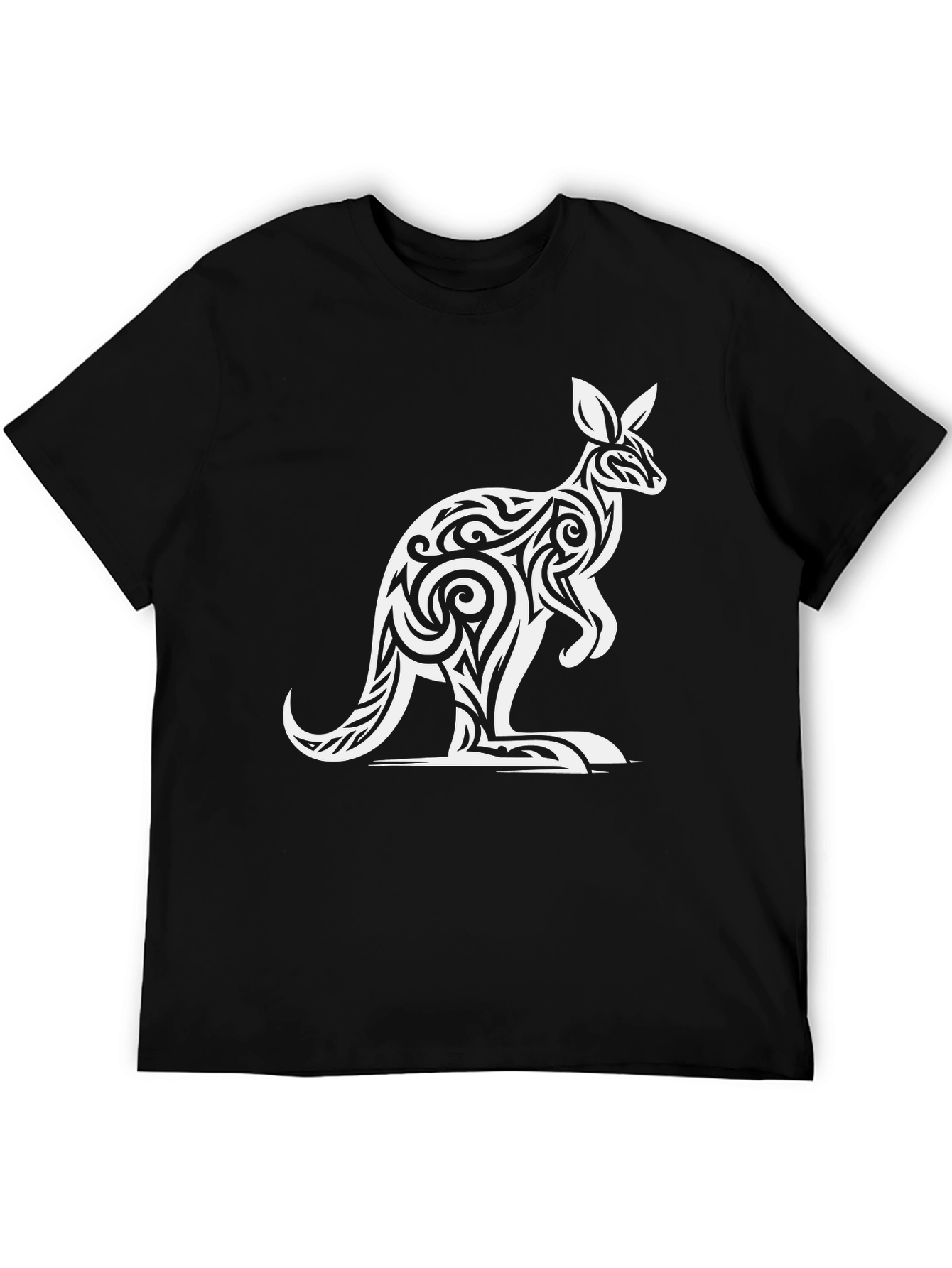 Black Tribal Kangaroo Graphic Tee - Black Cotton T-Shirt view 5
