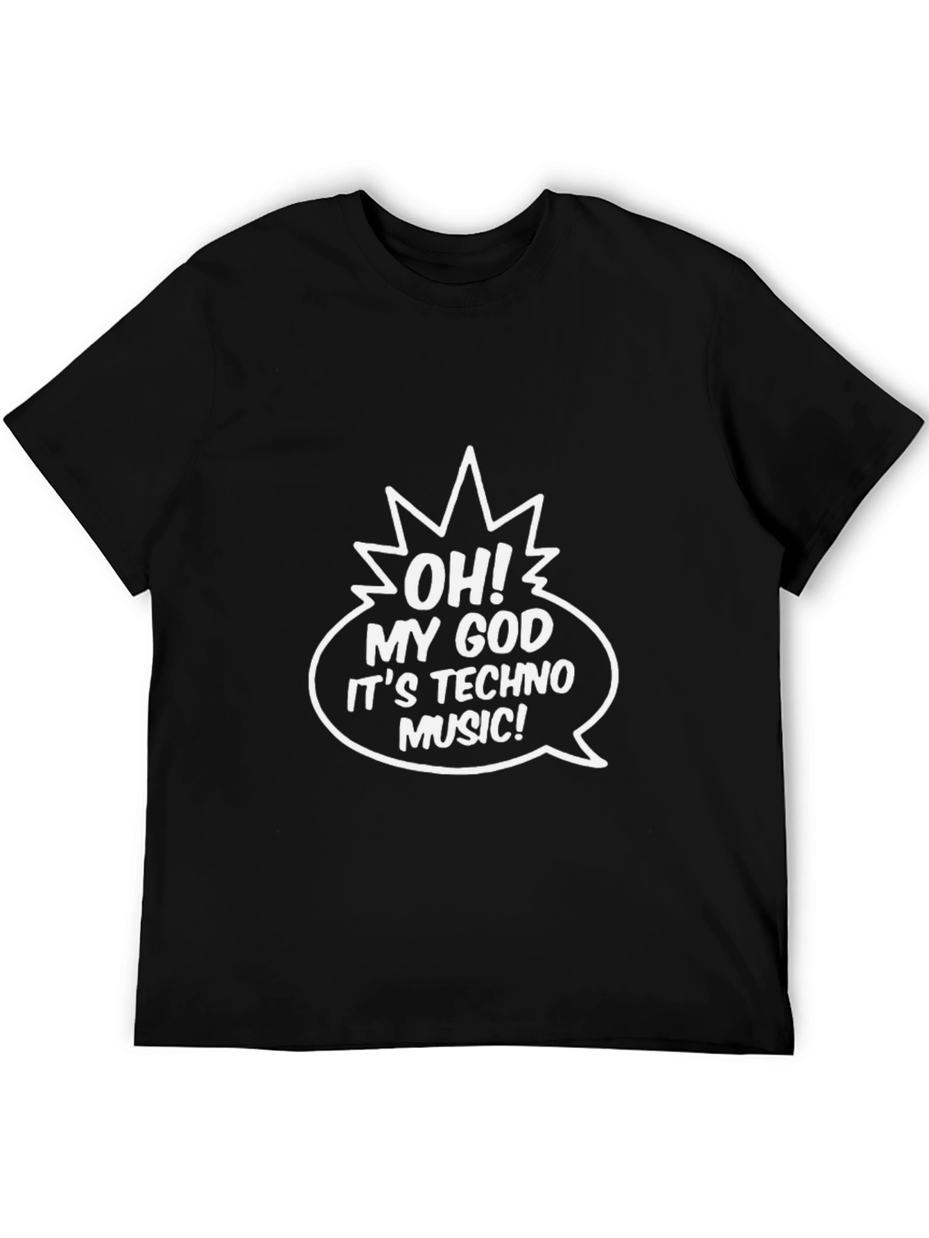 Black Techno Music T-Shirt: "Oh My God!" Graphic Tee view 5