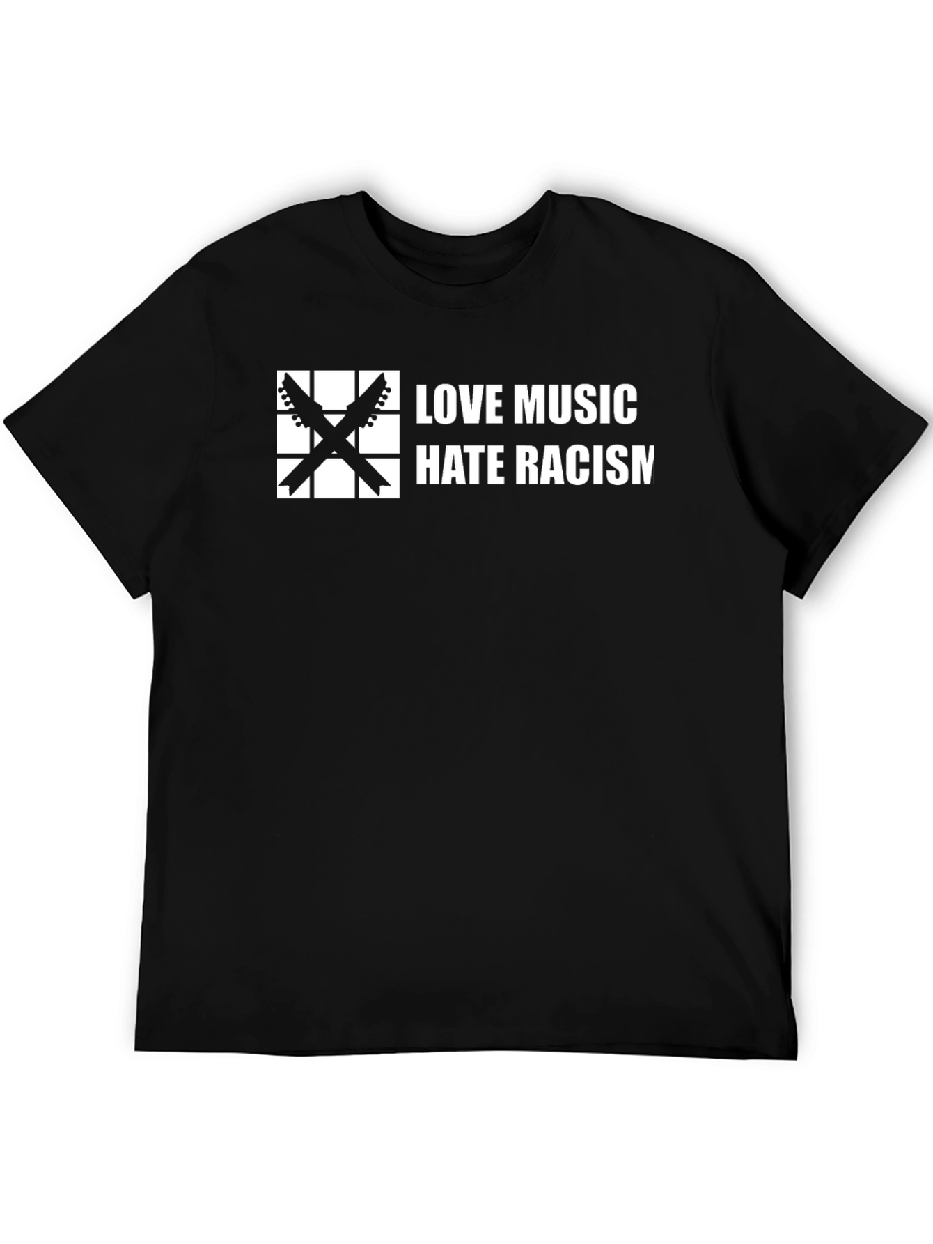 Black Love Music Hate Racism T-Shirt - Black Cotton Tee view 5