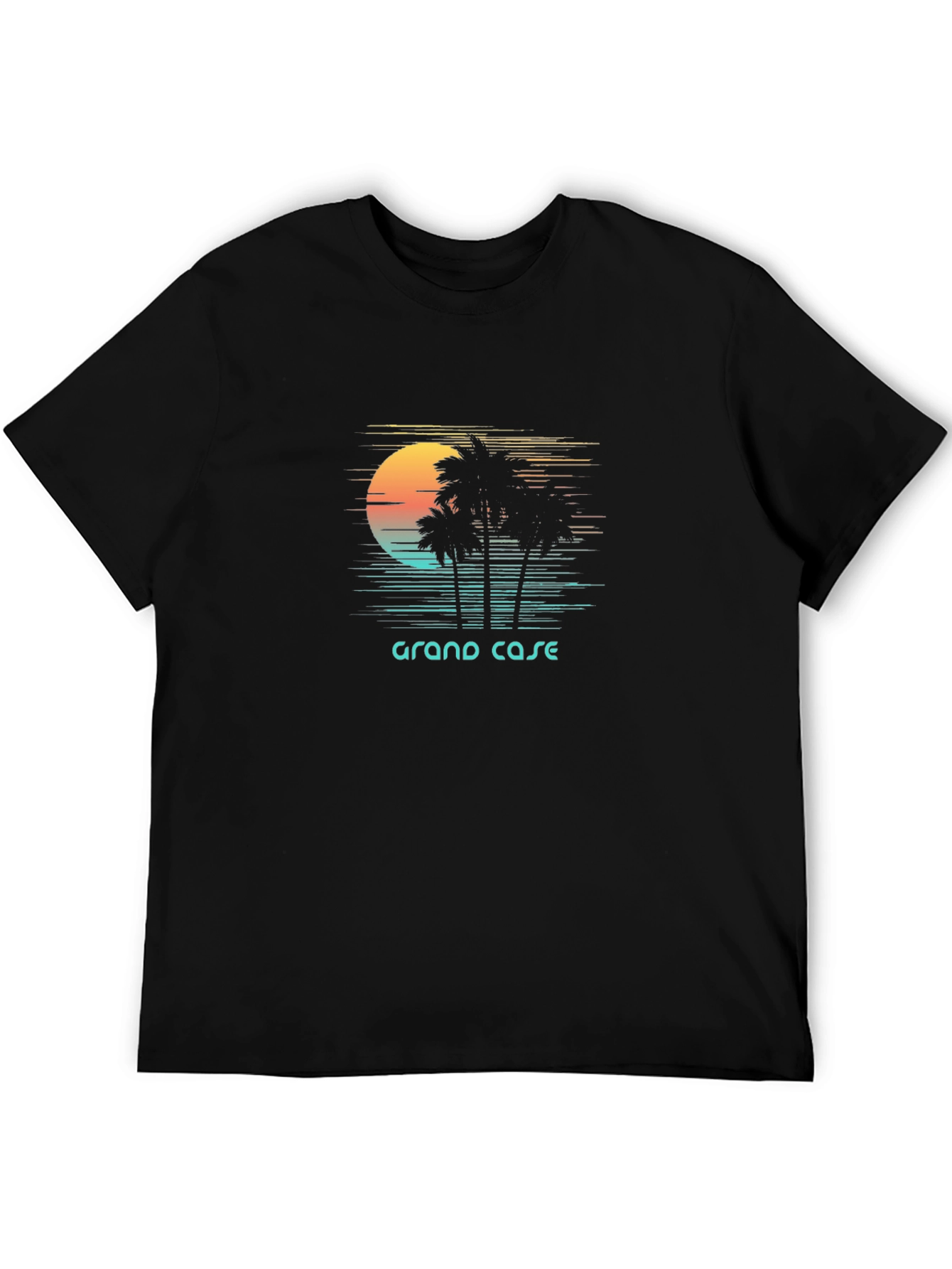 Black Grand Case T-Shirt: Retro Palm Tree Sunset view 5