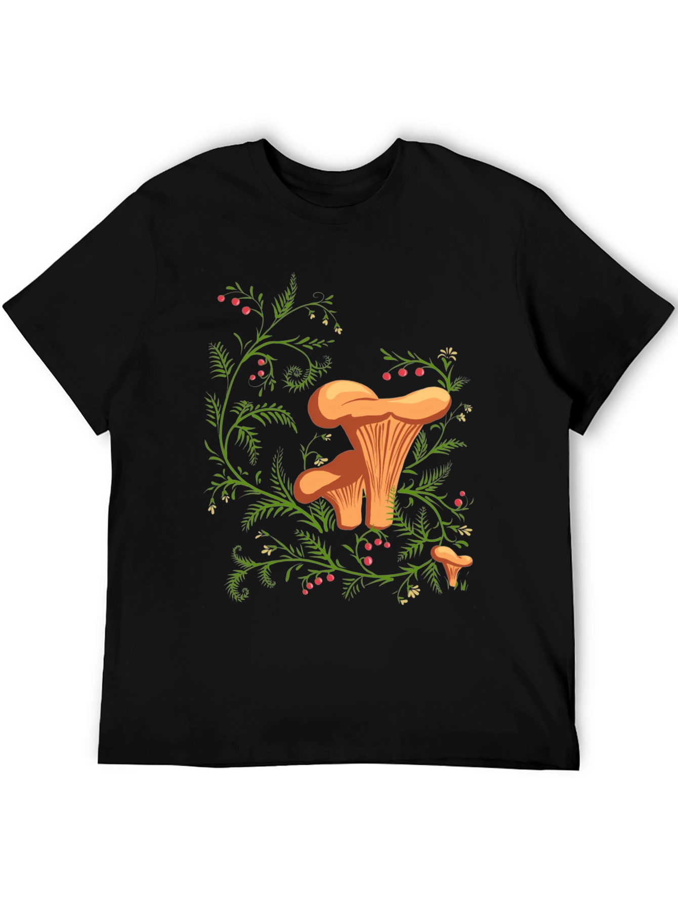 Black Chanterelle Mushroom Print Black T-Shirt view 5