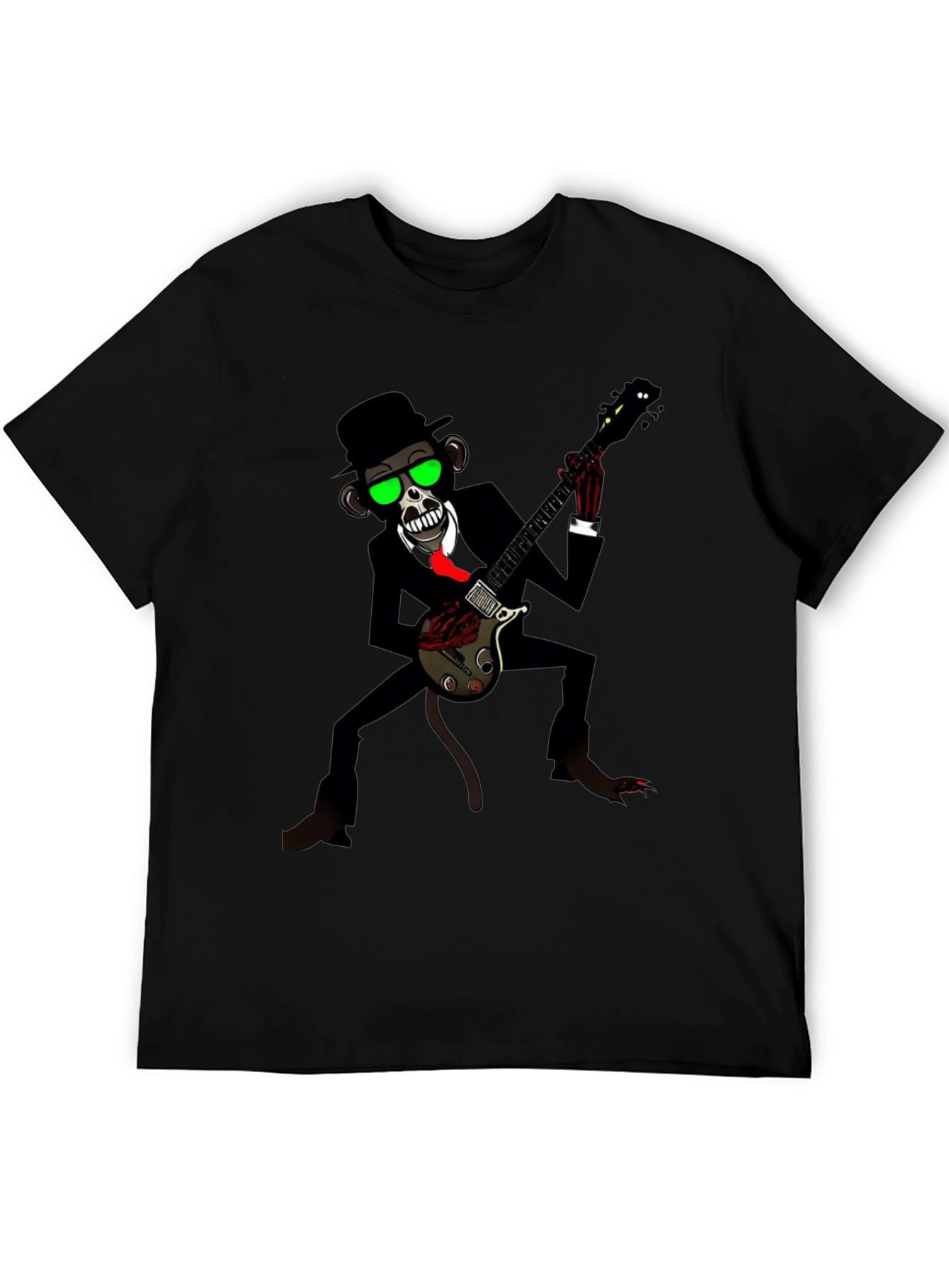 Black Cool Monkey Guitarist Graphic Tee view 5