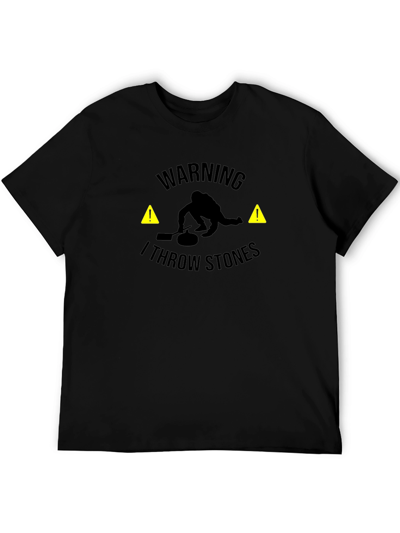 Black Warning I Throw Stones Black Graphic T-Shirt view 5